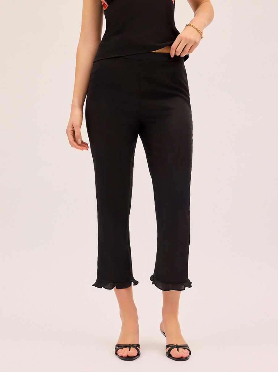 Martha Black Linen Blend Capri Trousers