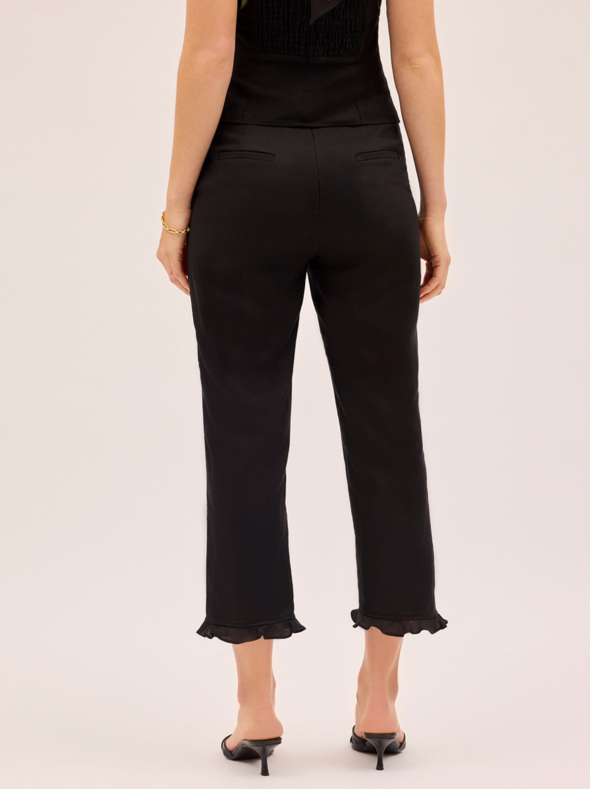 Martha Black Linen Blend Capri Trousers