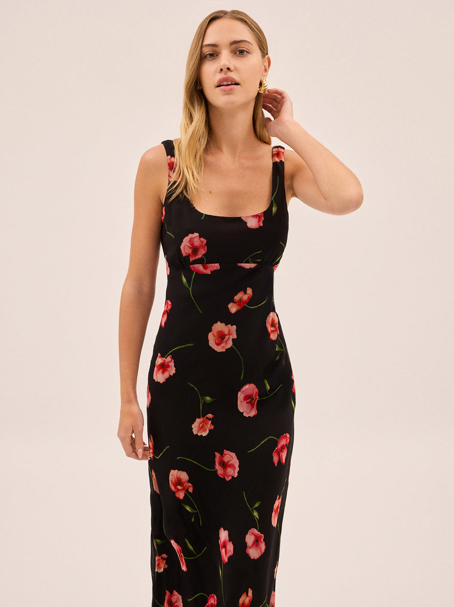Miranda Black Poppy Print Dress