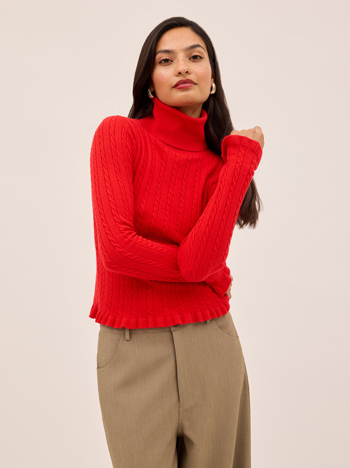 Nella Red Wool-Blend Roll Neck Jumper