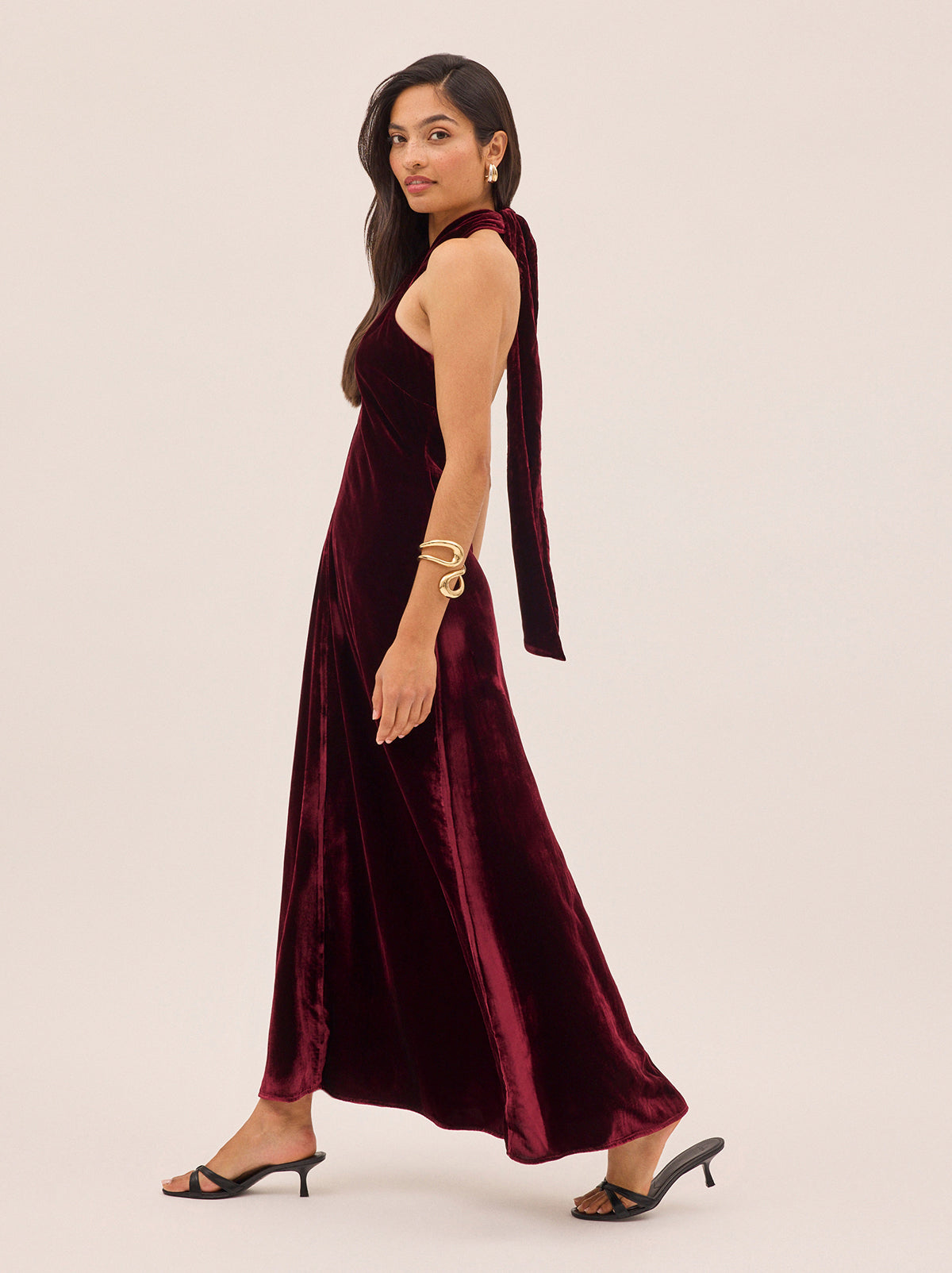 Neve Burgundy Velvet Halter Dress