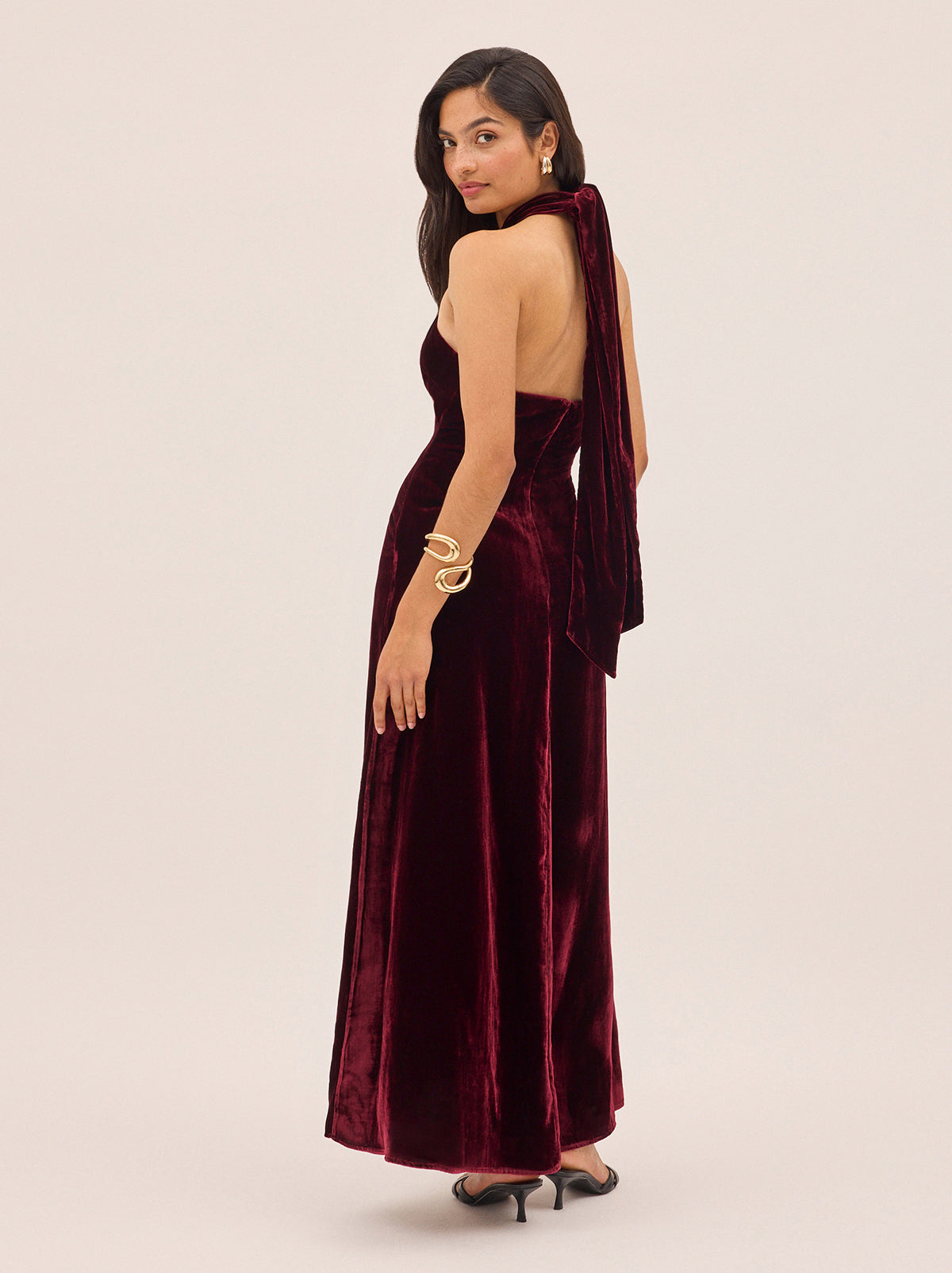 Neve Burgundy Velvet Halter Dress