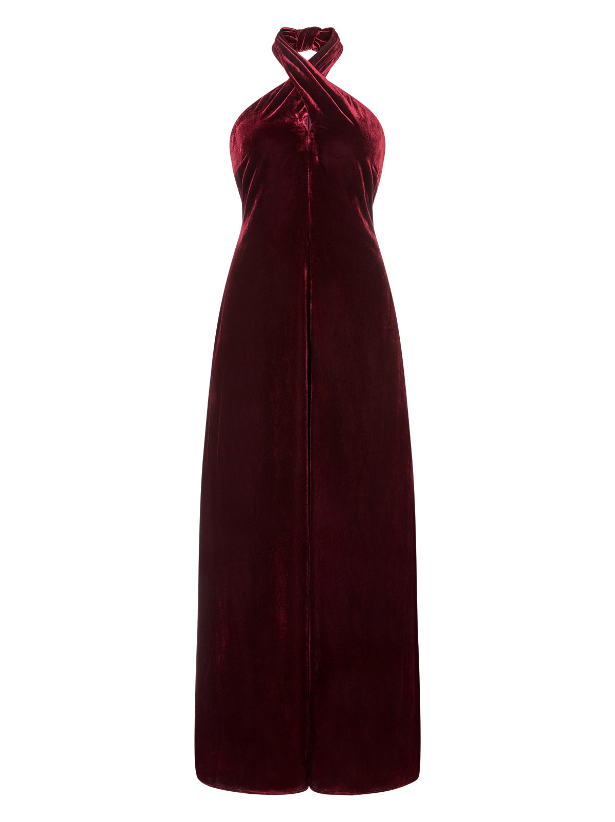 Neve Burgundy Velvet Halter Dress