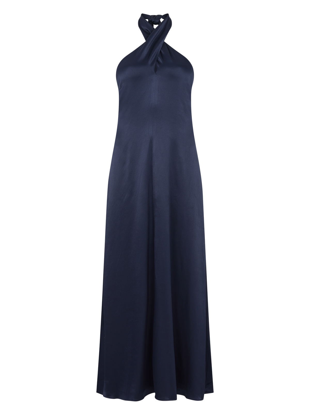 Neve Navy Satin Halterneck Dress