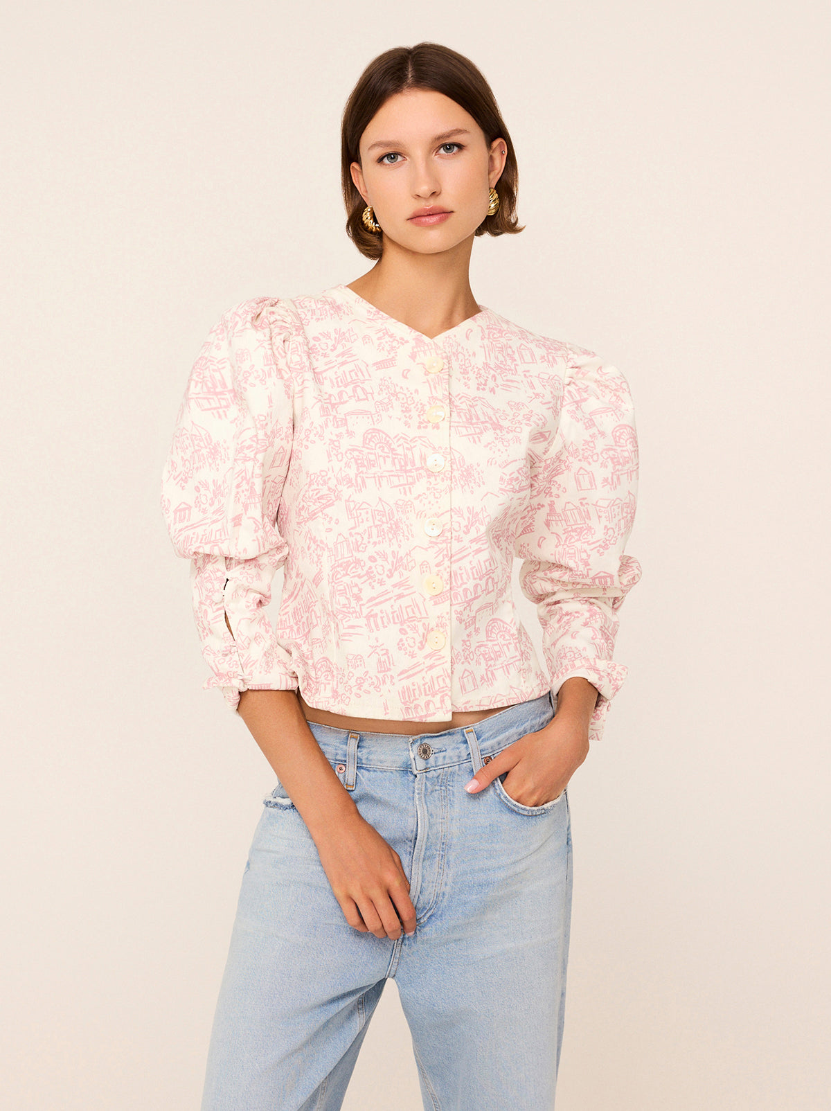 Olivia Pink Theatre Print Denim Top