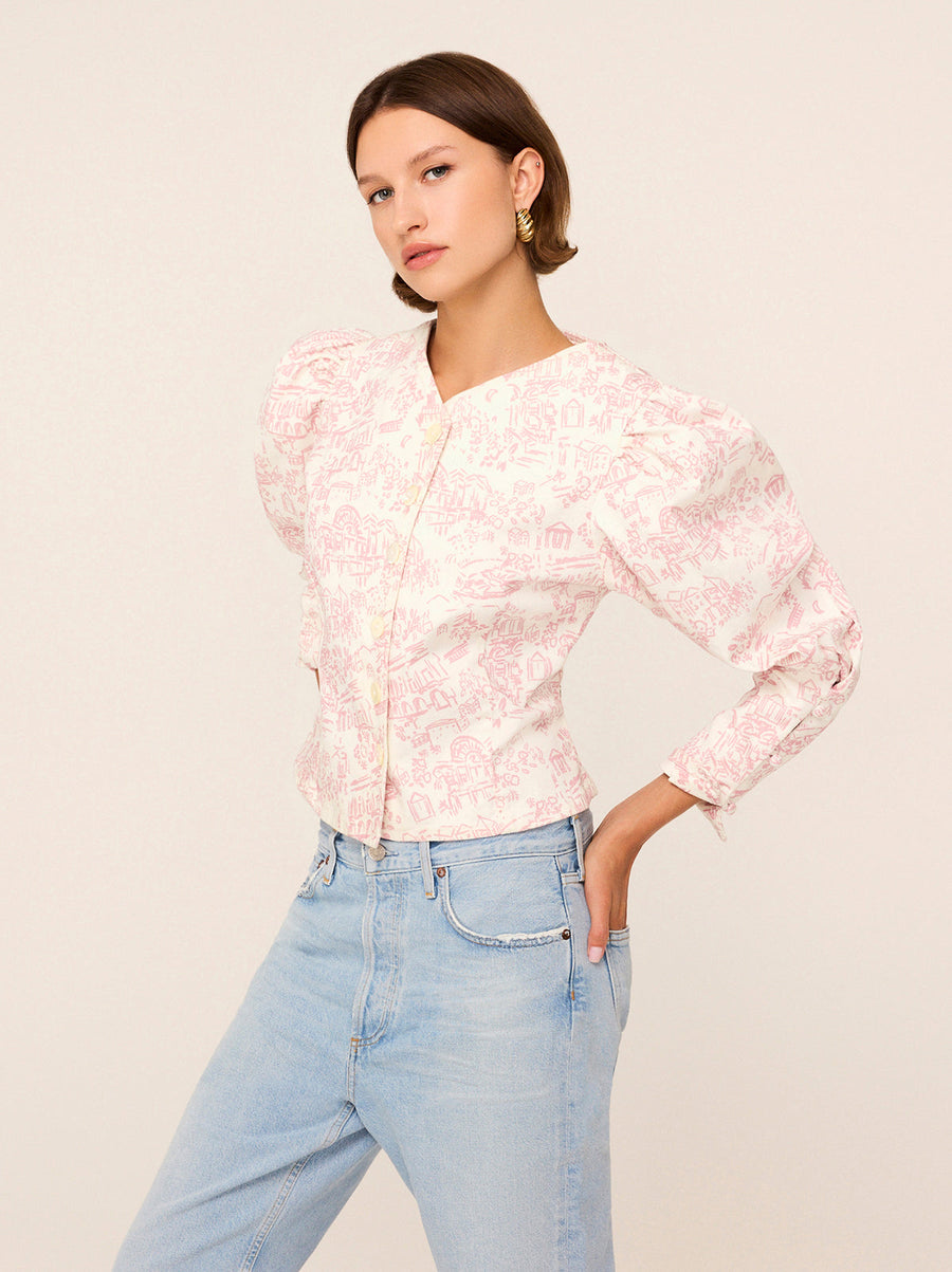 Olivia Pink Theatre Print Denim Top