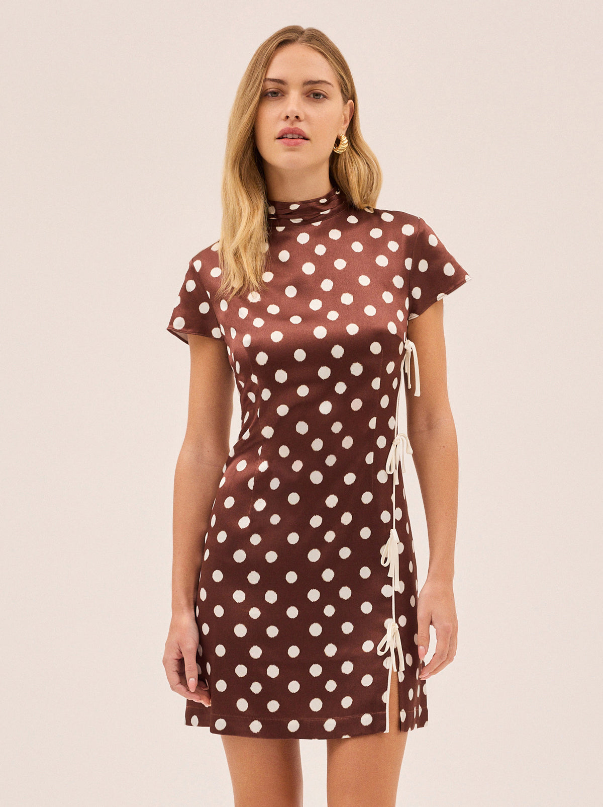 Paloma Chocolate Blurred Polka Dot Print Mini Dress
