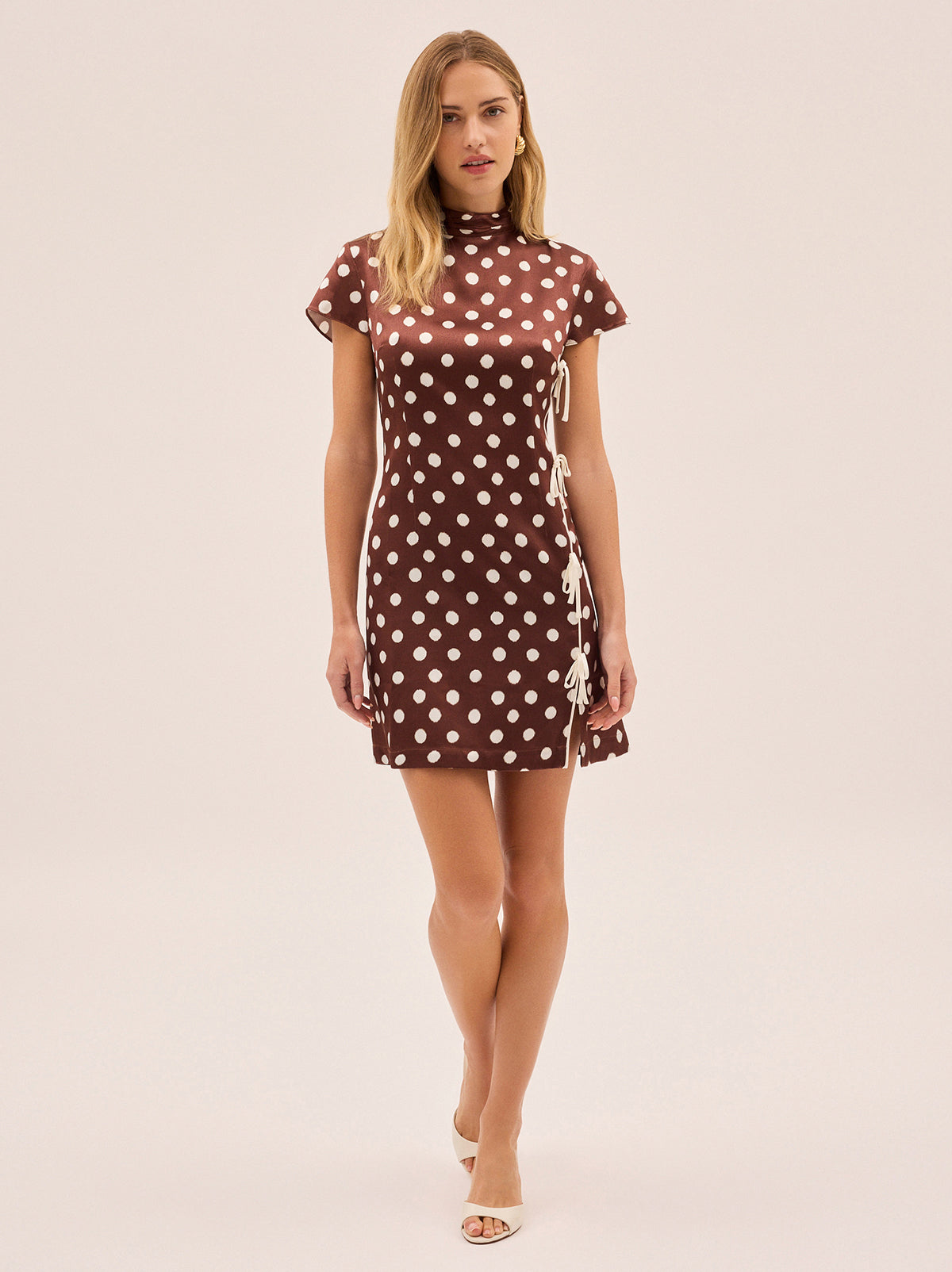 Paloma Chocolate Blurred Polka Dot Print Mini Dress