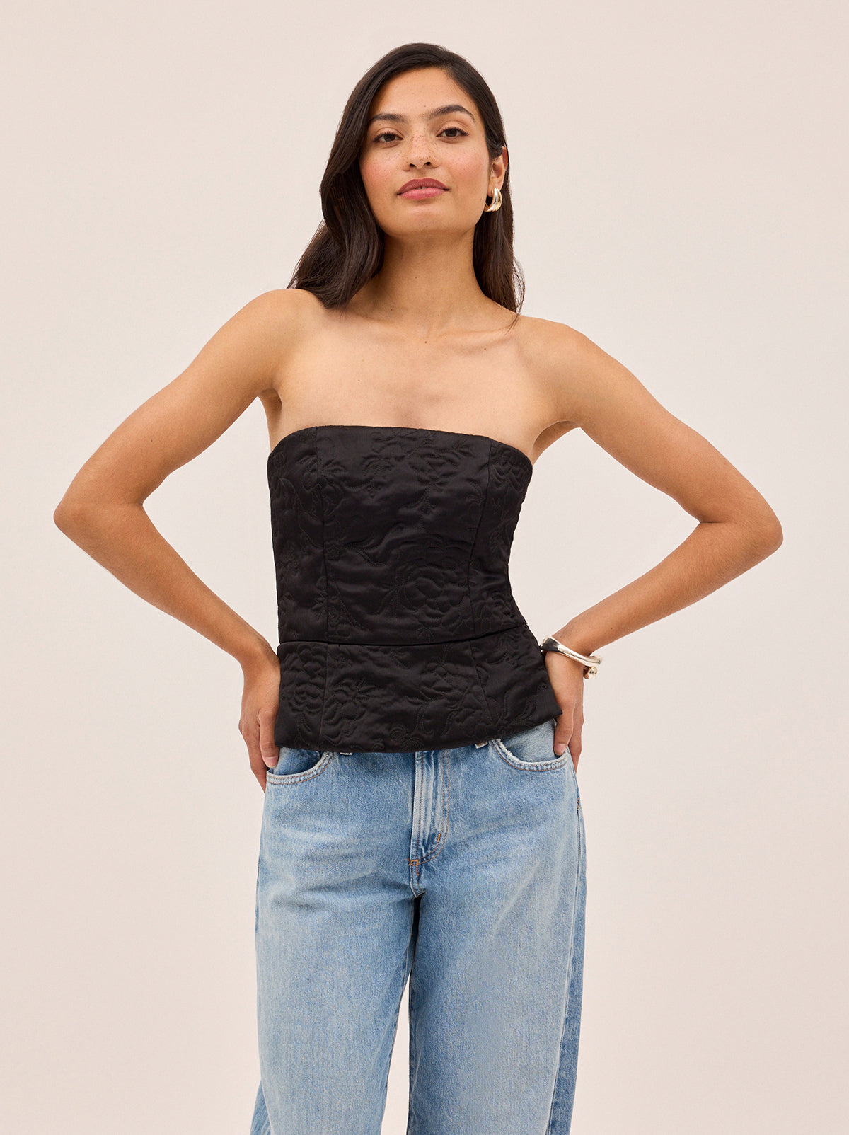 Petra Black Quilted Satin Bandeau Top