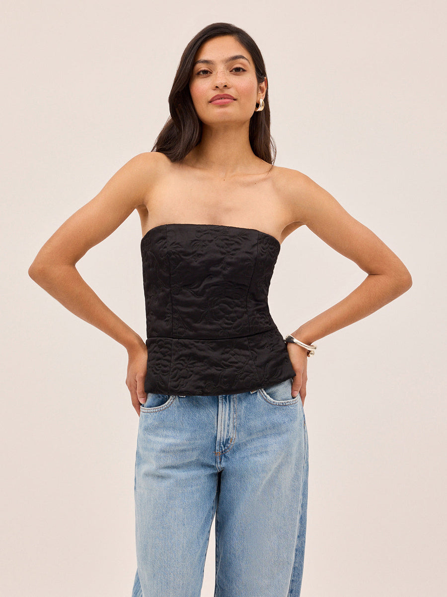 Petra Black Quilted Satin Bandeau Top