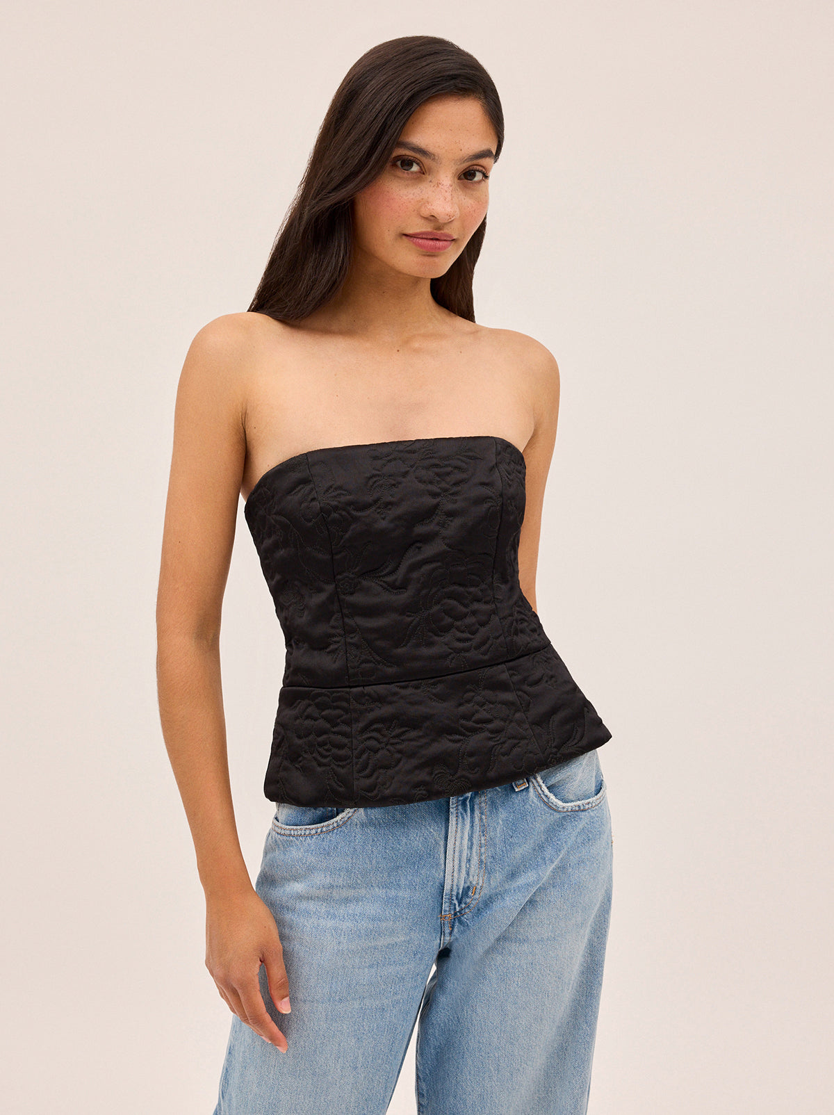 Petra Black Quilted Satin Bandeau Top