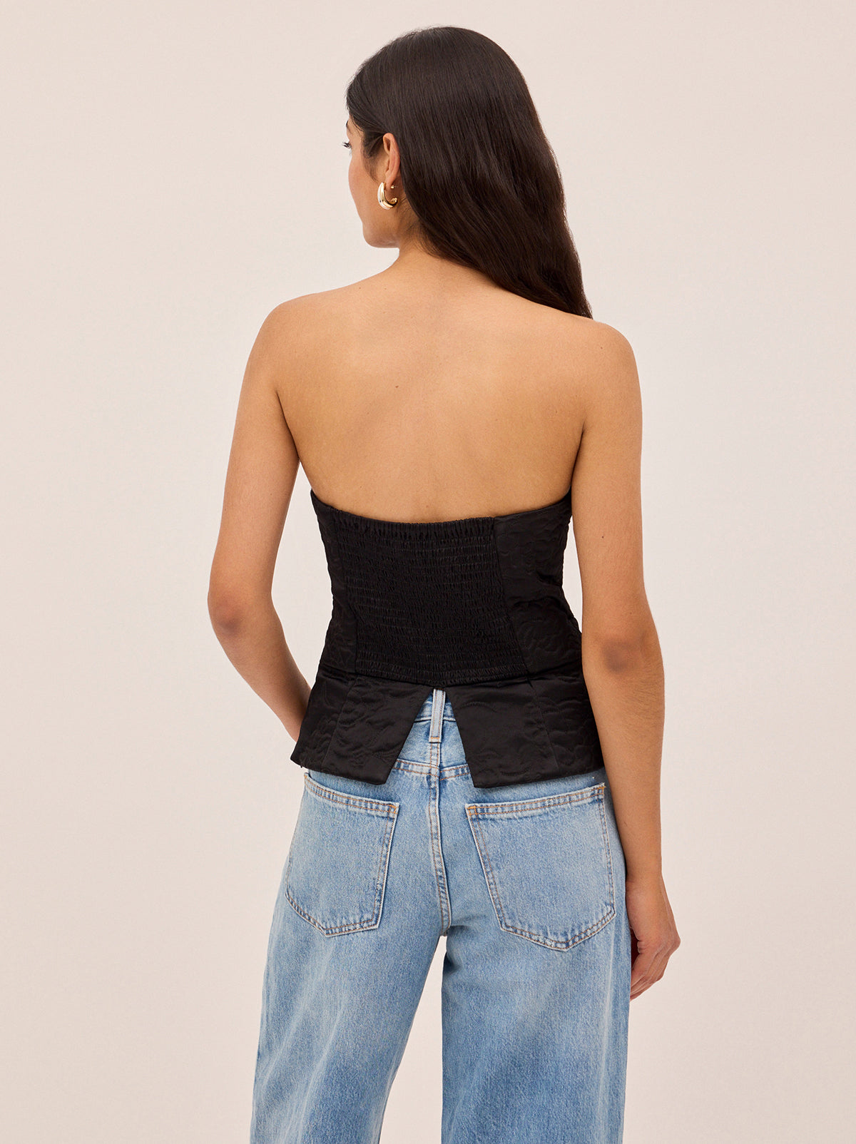 Petra Black Quilted Satin Bandeau Top