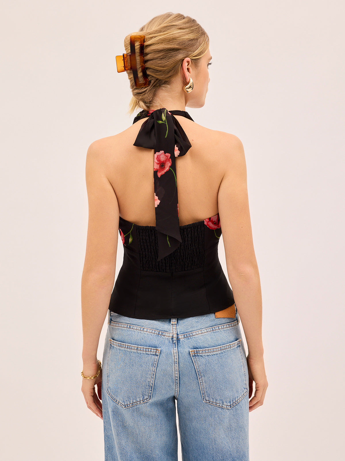 Raine Black Poppy Print Halter Top