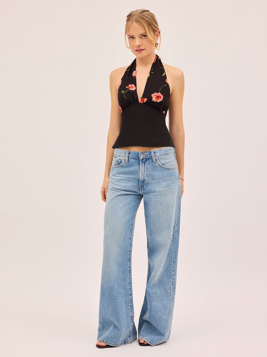 Raine Black Poppy Print Halter Top