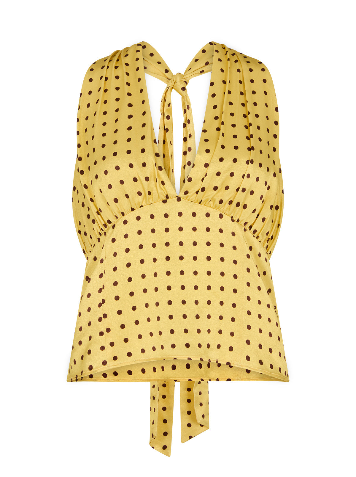 Raine Yellow Pin Dot Print Halter Top
