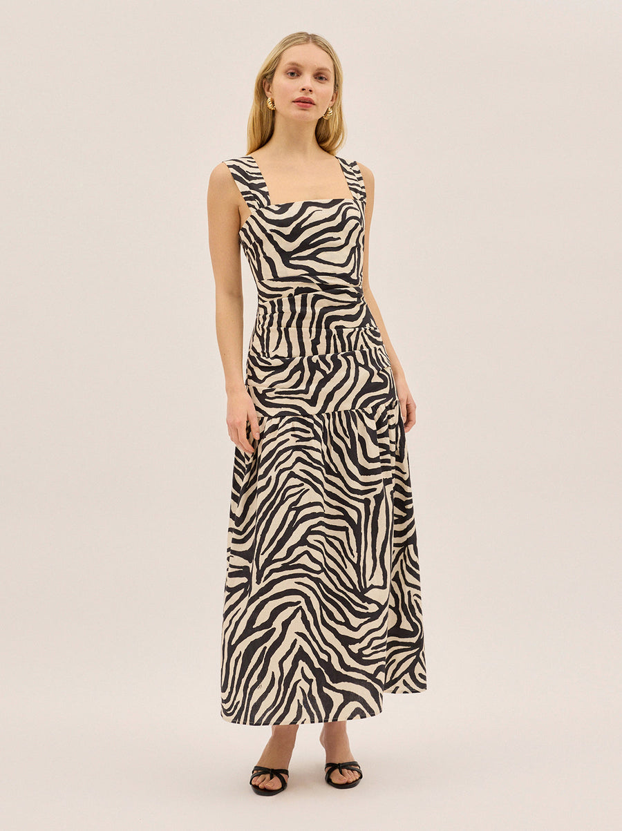 Reese Cotton Linen Zebra Print Dress