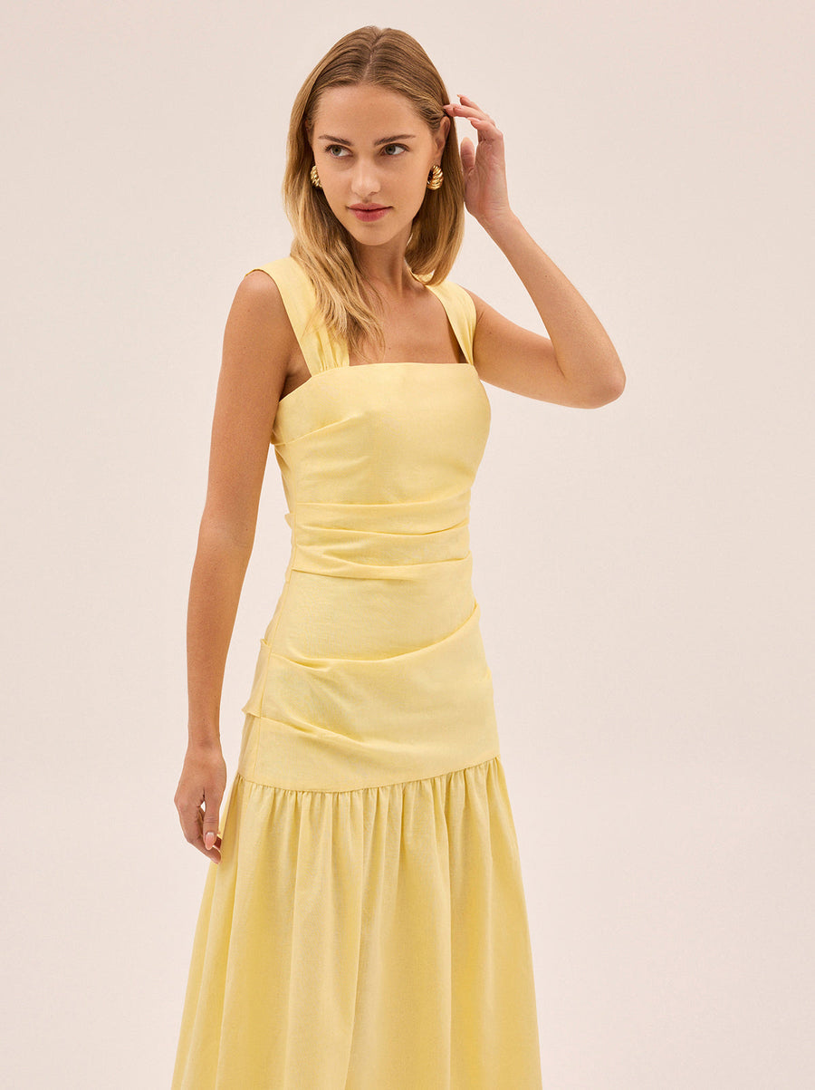 Reese Pastel Yellow Cotton Linen Dress