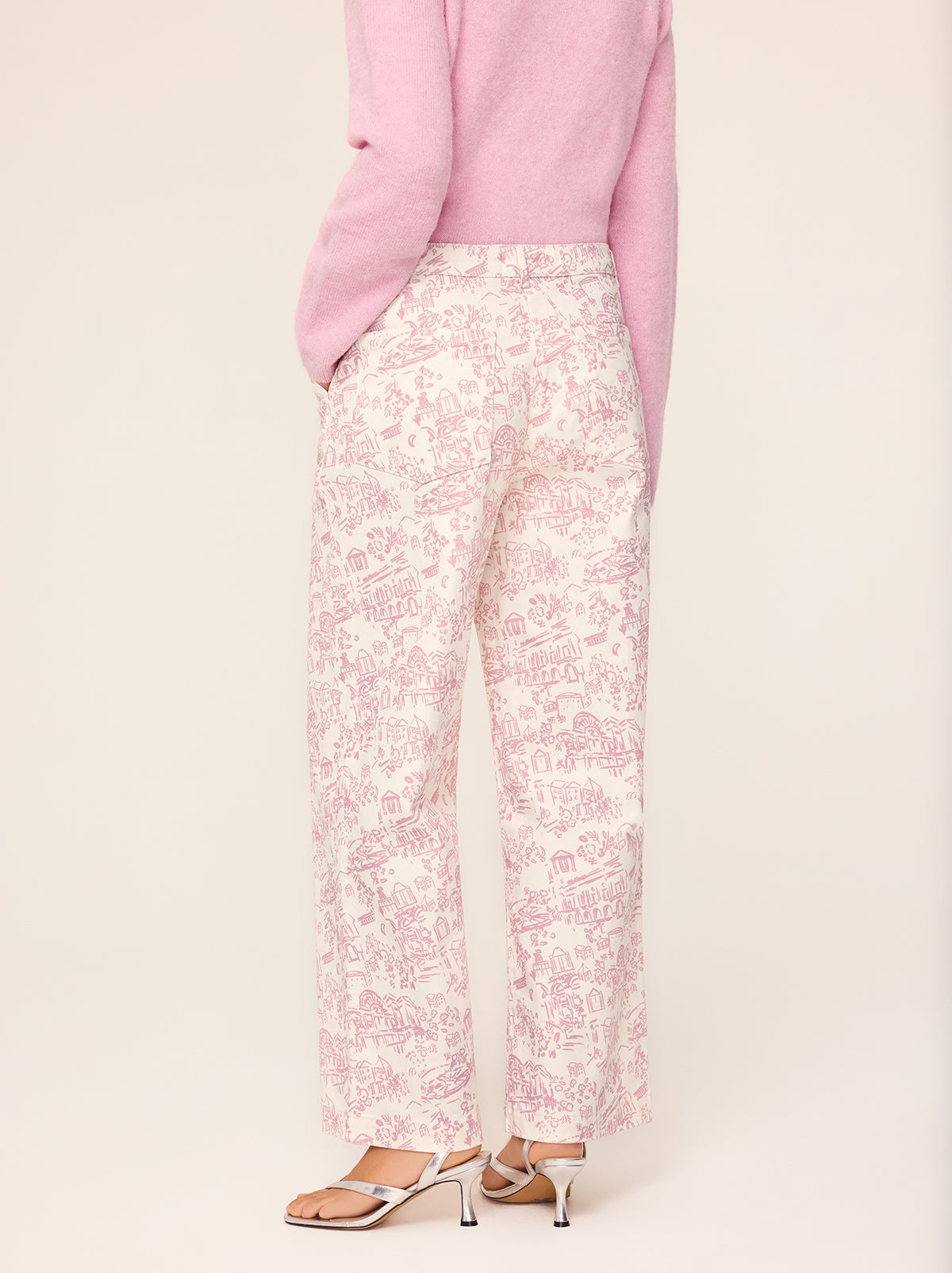 Remi Pink Theatre Print Denim Trousers