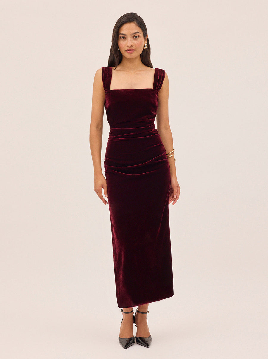 Rita Burgundy Velvet Dress