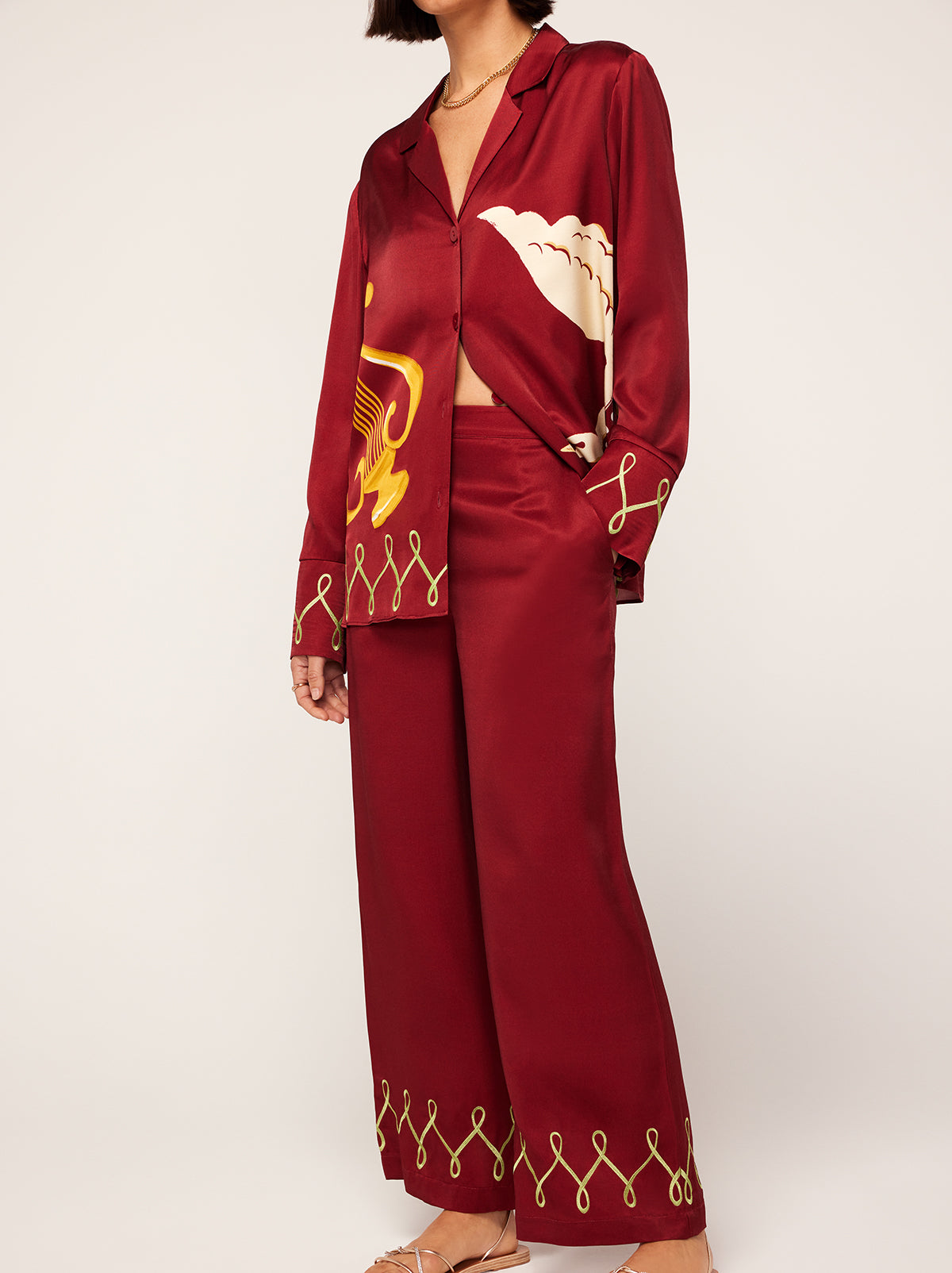 Romina Merlot Cygnus and Lyra Embroidered Trousers