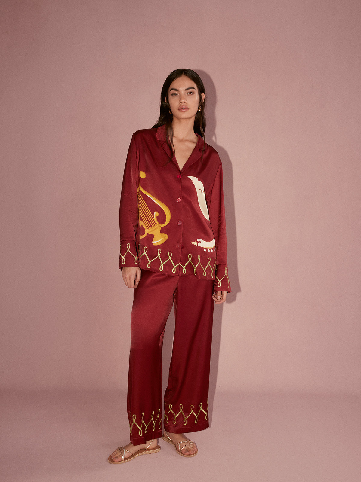 Romina Merlot Cygnus and Lyra Embroidered Trousers