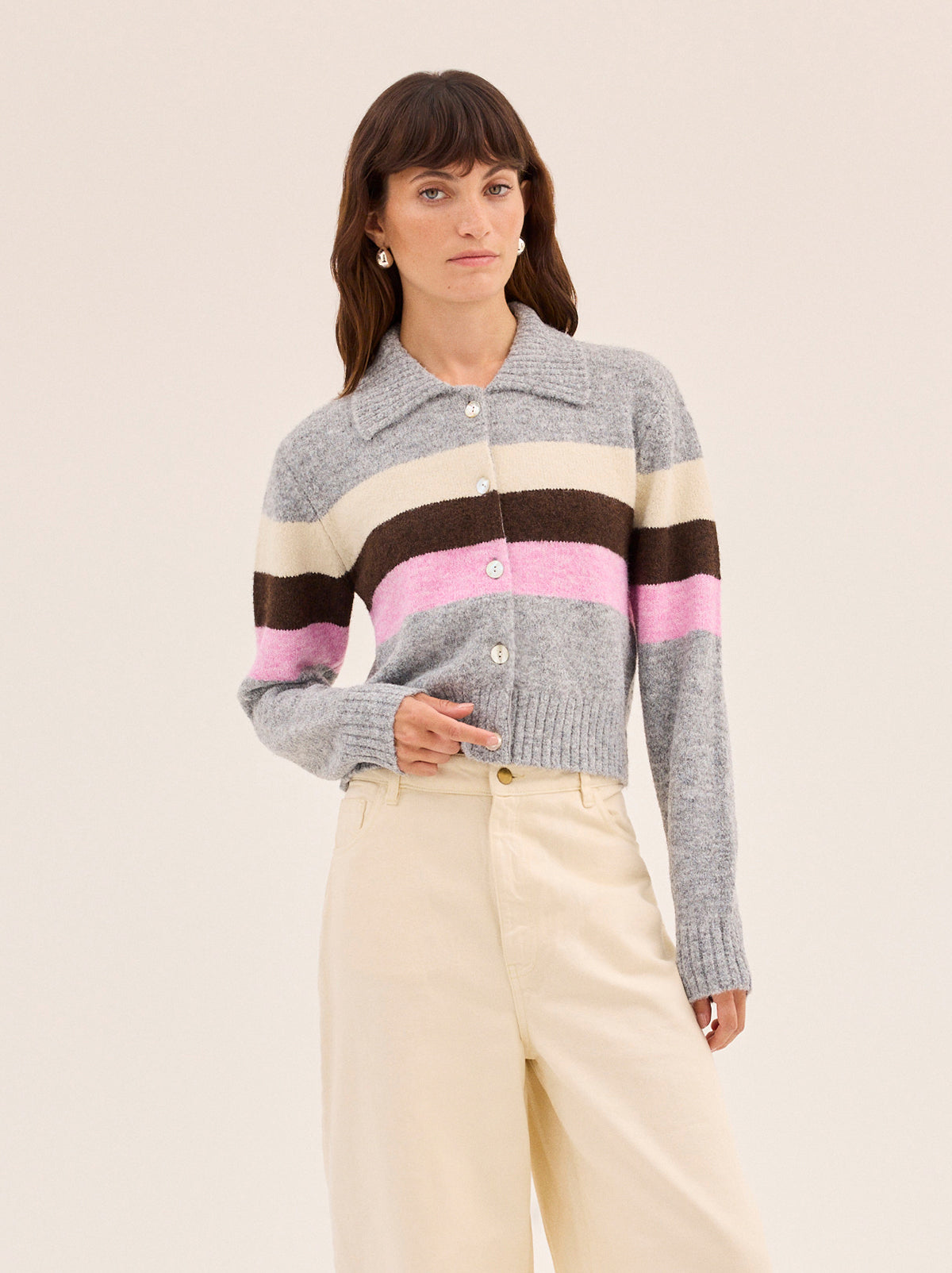 Romy Grey Neapolitan Stripe Knit Cardigan