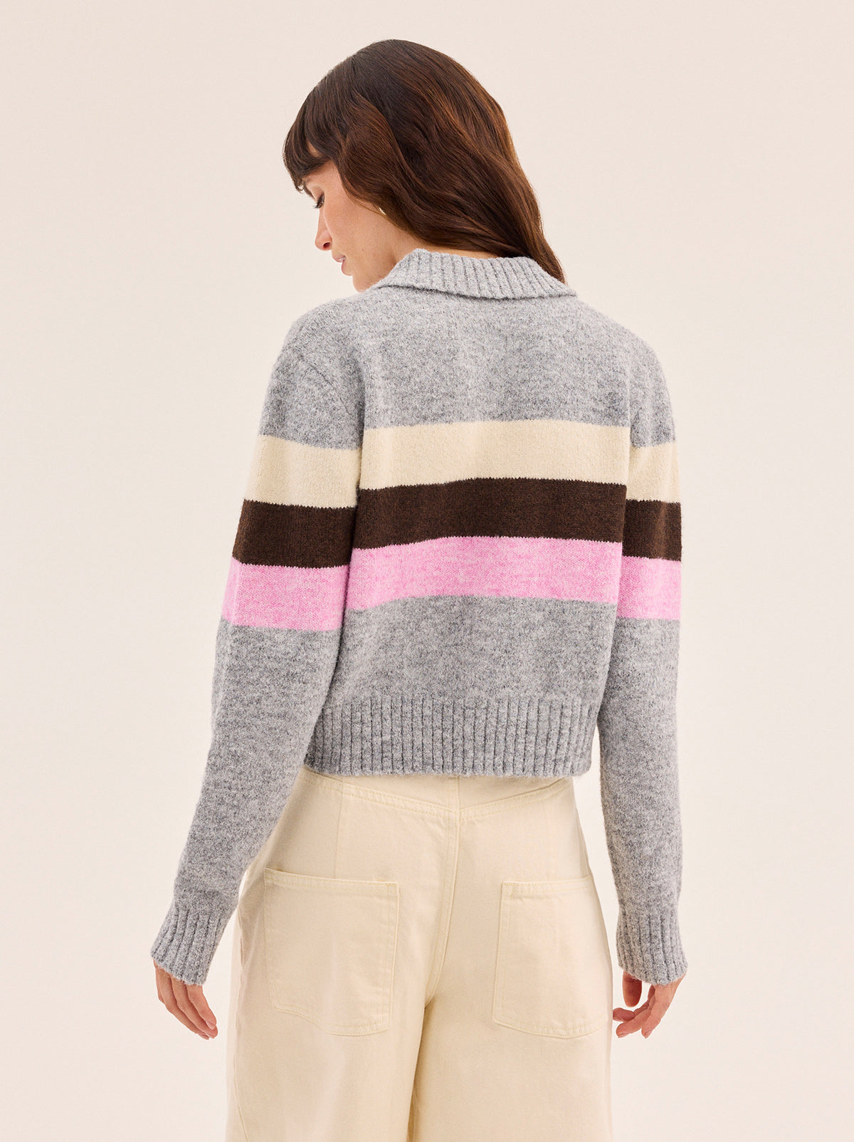 Romy Grey Neapolitan Stripe Knit Cardigan