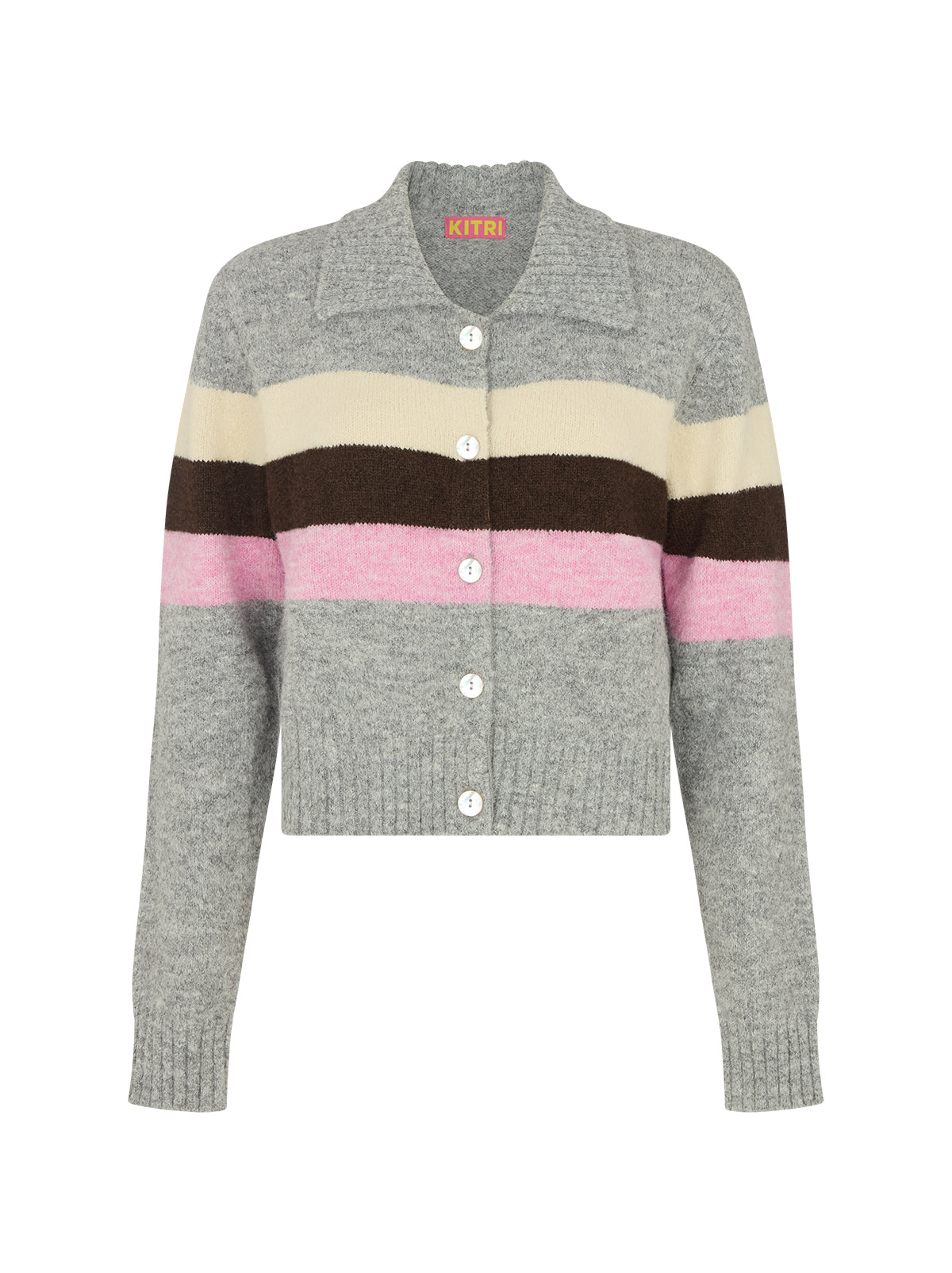 Romy Grey Neapolitan Stripe Knit Cardigan