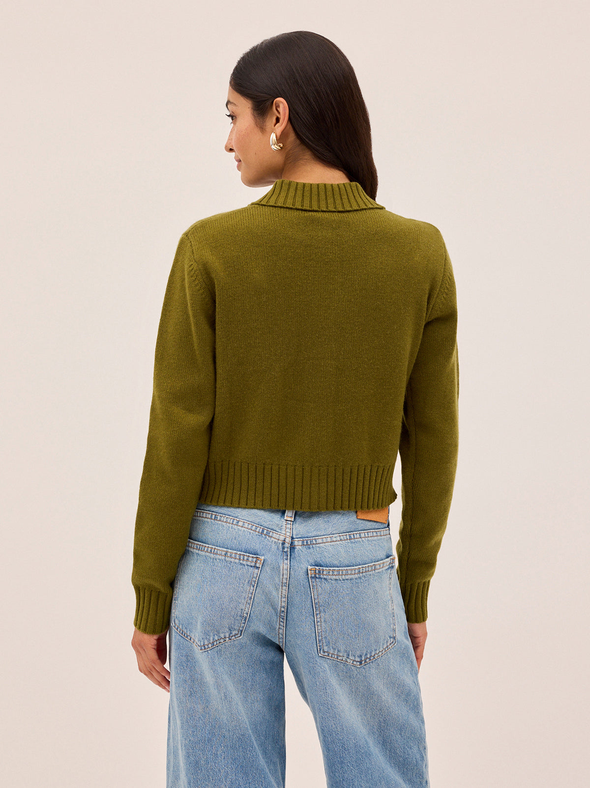 Romy Olive Wool-Blend Collared Cardigan