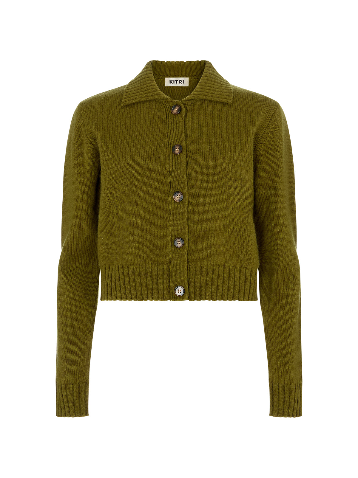 Romy Olive Wool-Blend Collared Cardigan