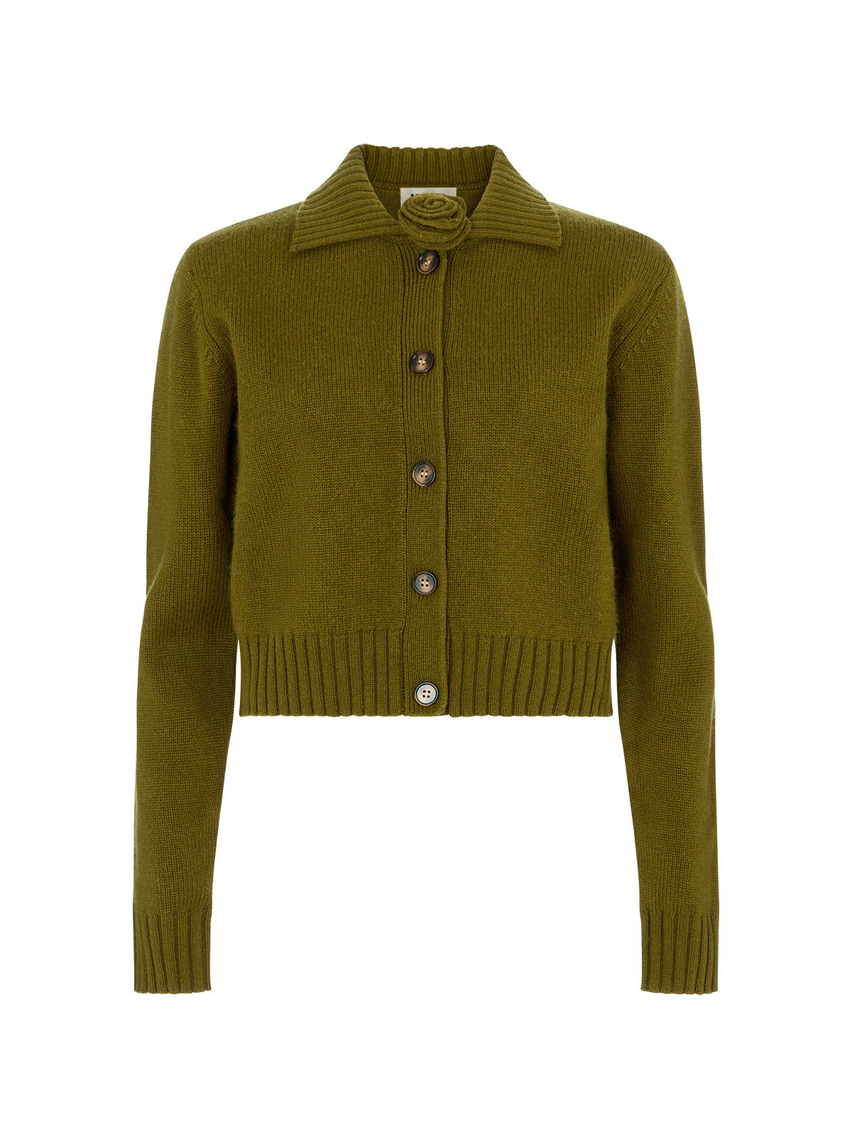 Romy Olive Wool-Blend Collared Cardigan