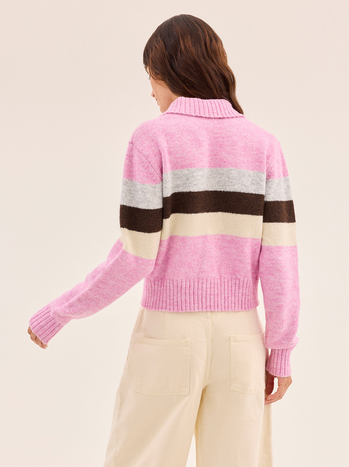 Romy Pink Neapolitan Stripe Knit Cardigan