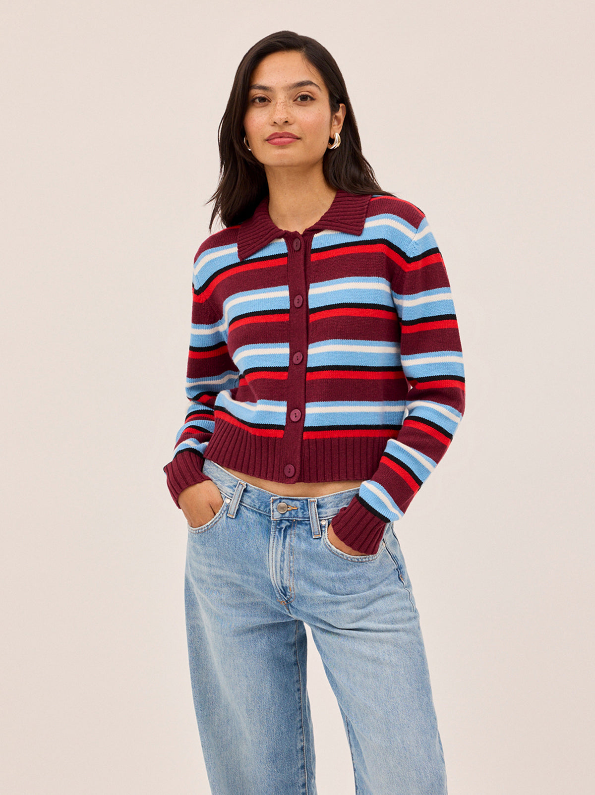 Romy Wool-Blend Striped Collared Cardigan