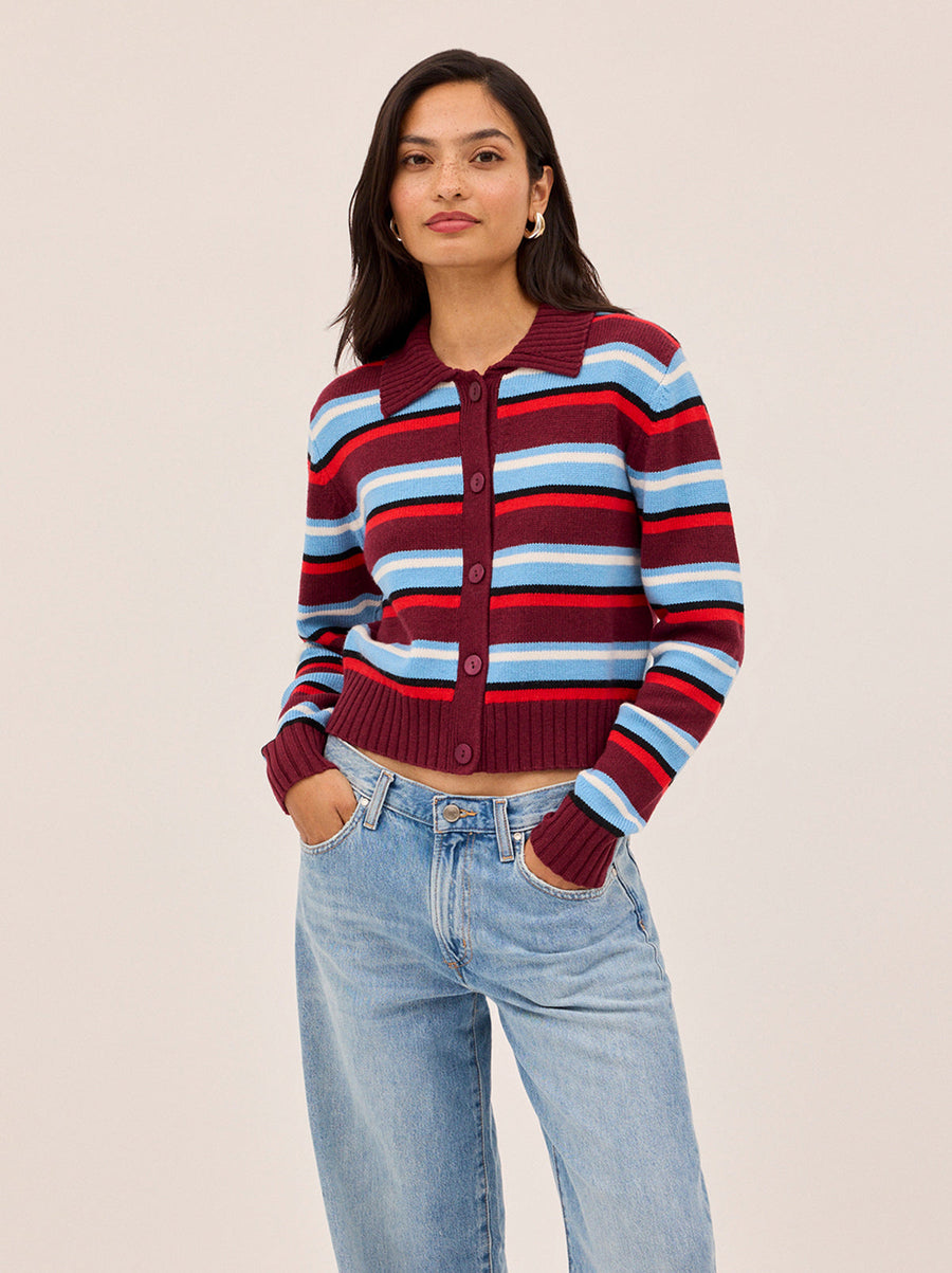 Romy Wool-Blend Striped Collared Cardigan