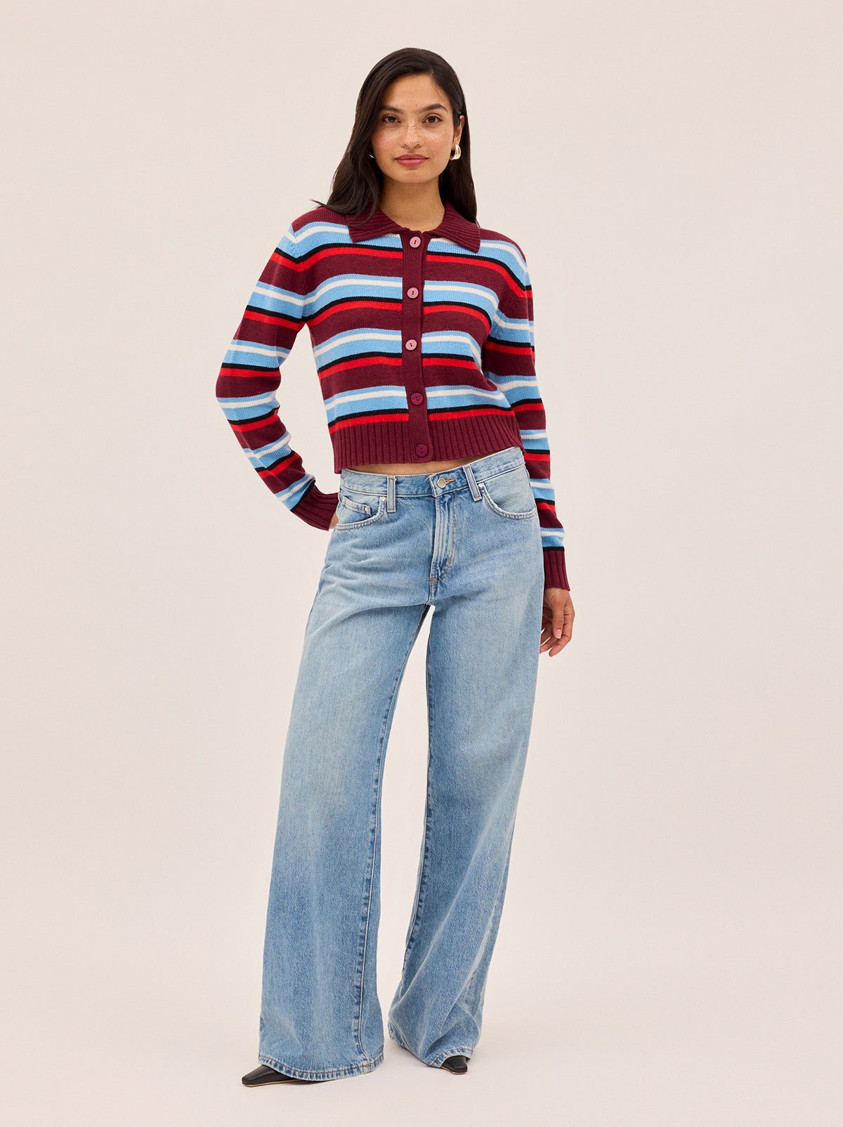 Romy Wool-Blend Striped Collared Cardigan