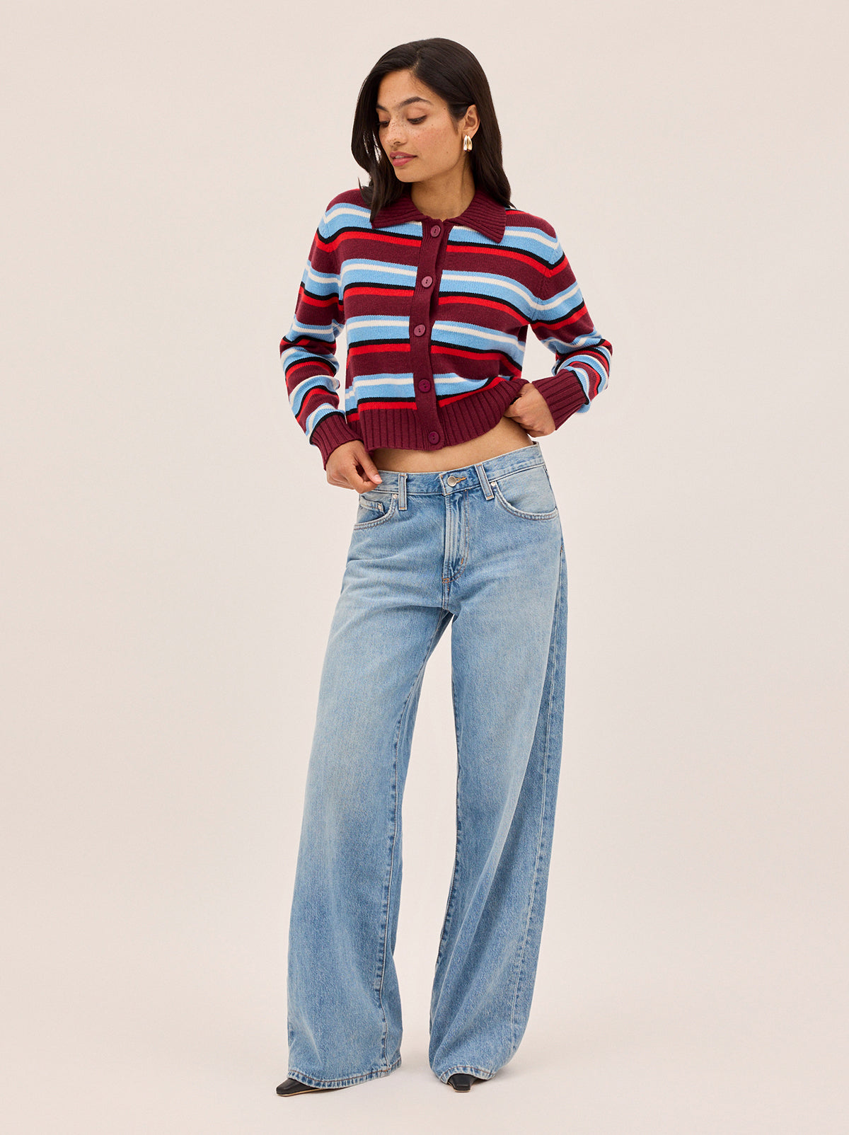 Romy Wool-Blend Striped Collared Cardigan