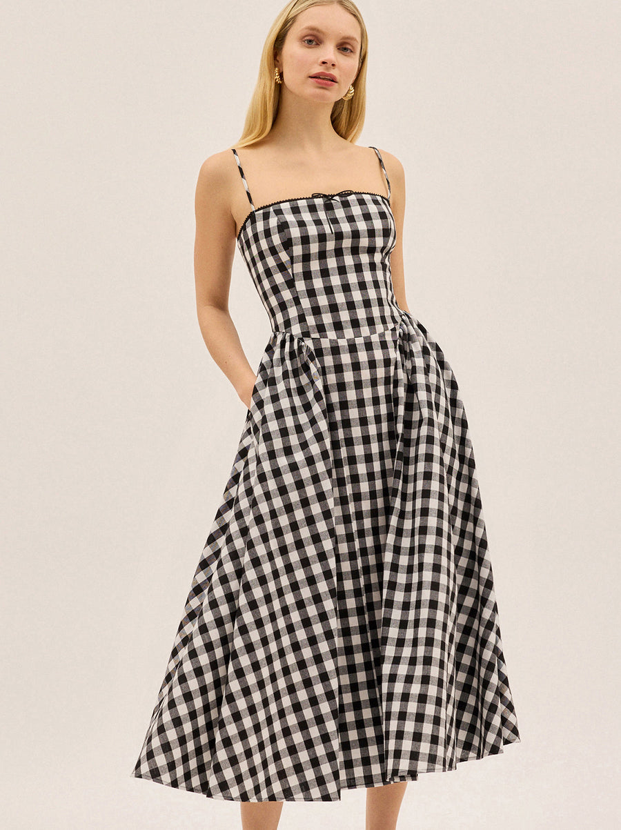 Sabrina Gingham Linen Blend Dress