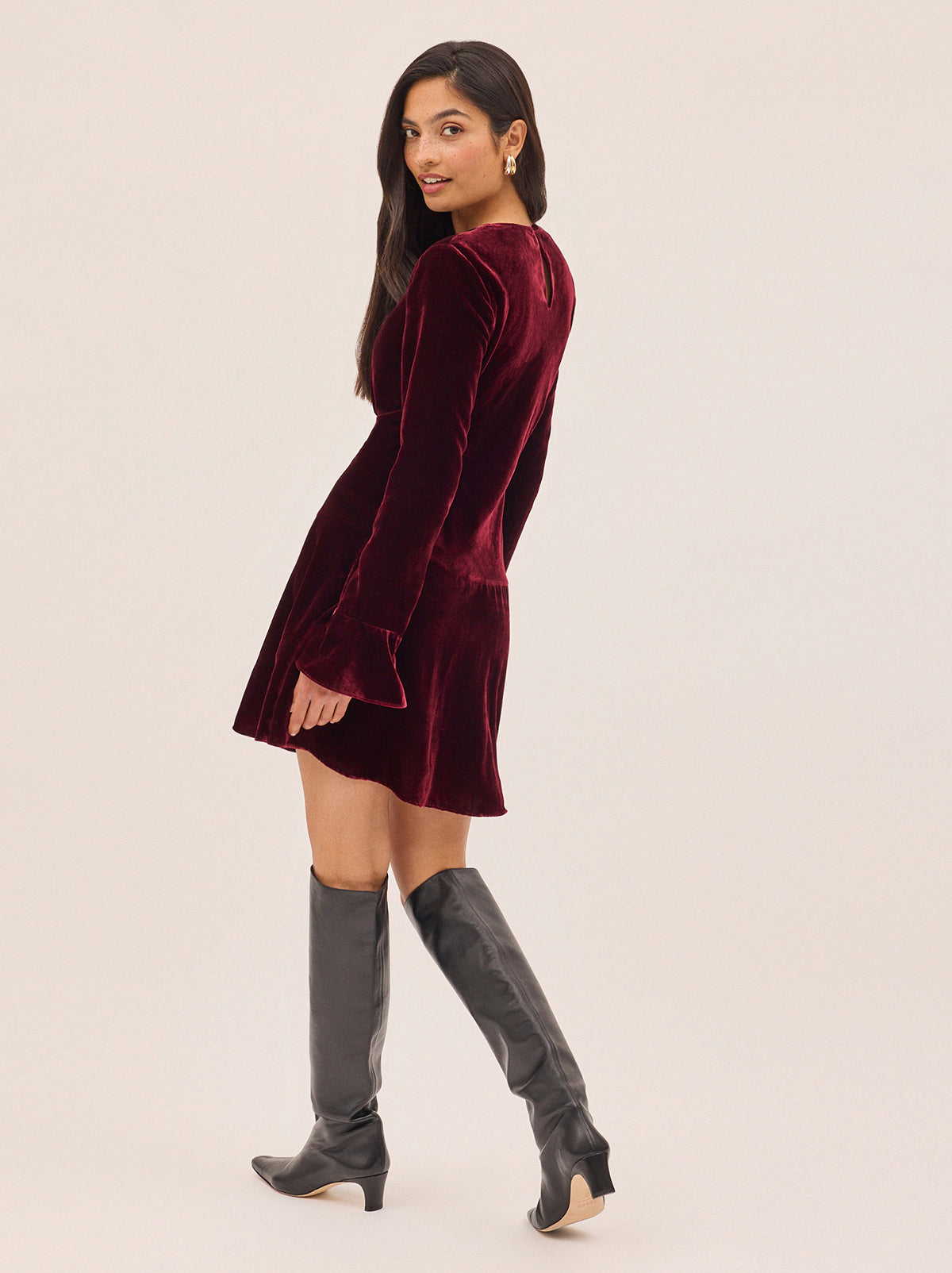 Stefania Burgundy Velvet Mini Dress