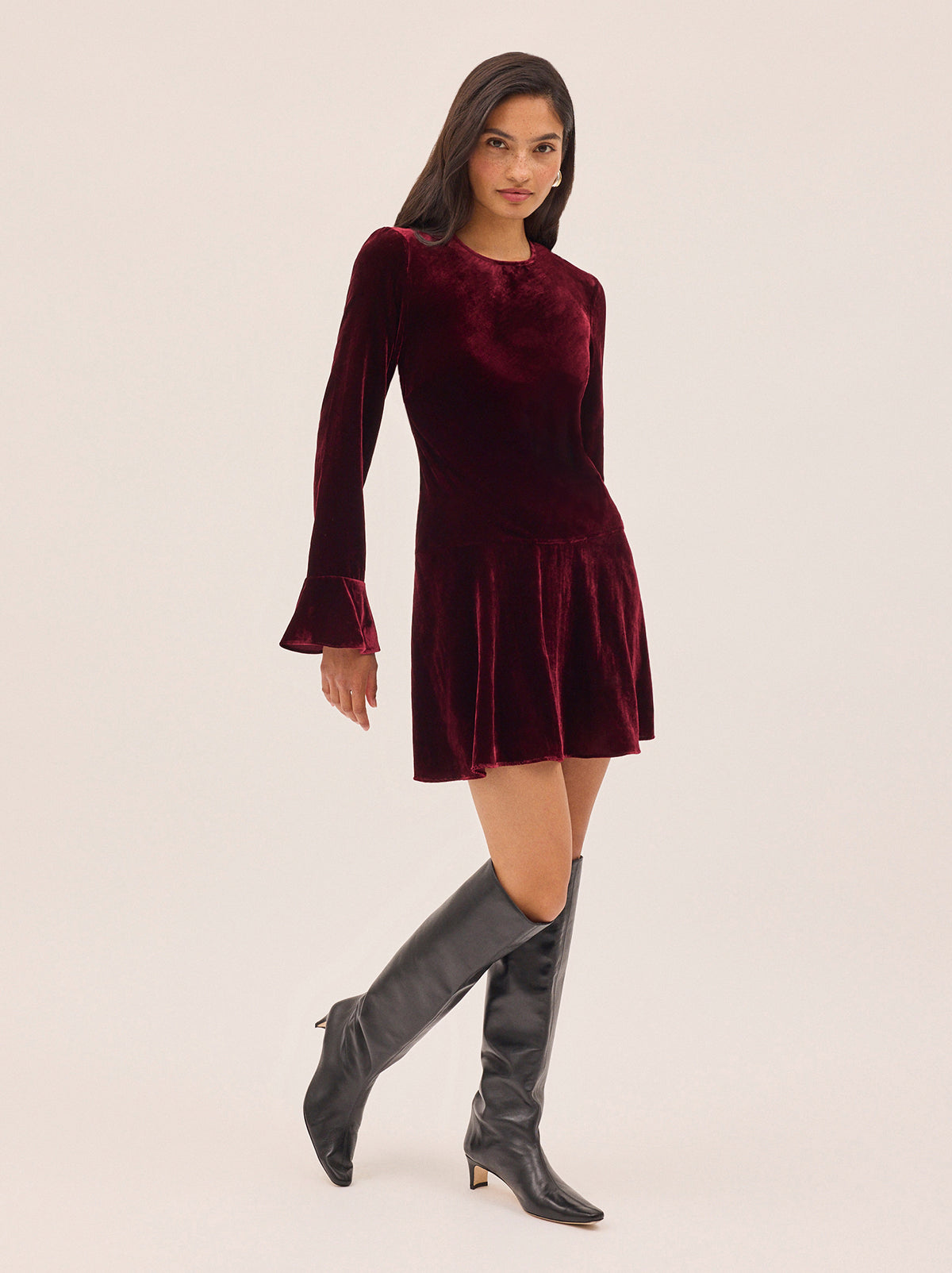 Stefania Burgundy Velvet Mini Dress