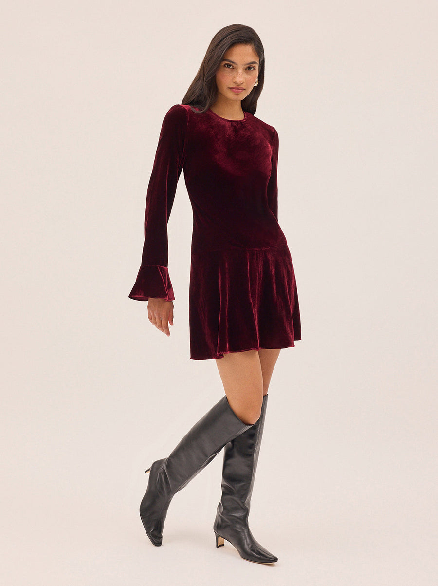 Stefania Burgundy Velvet Mini Dress