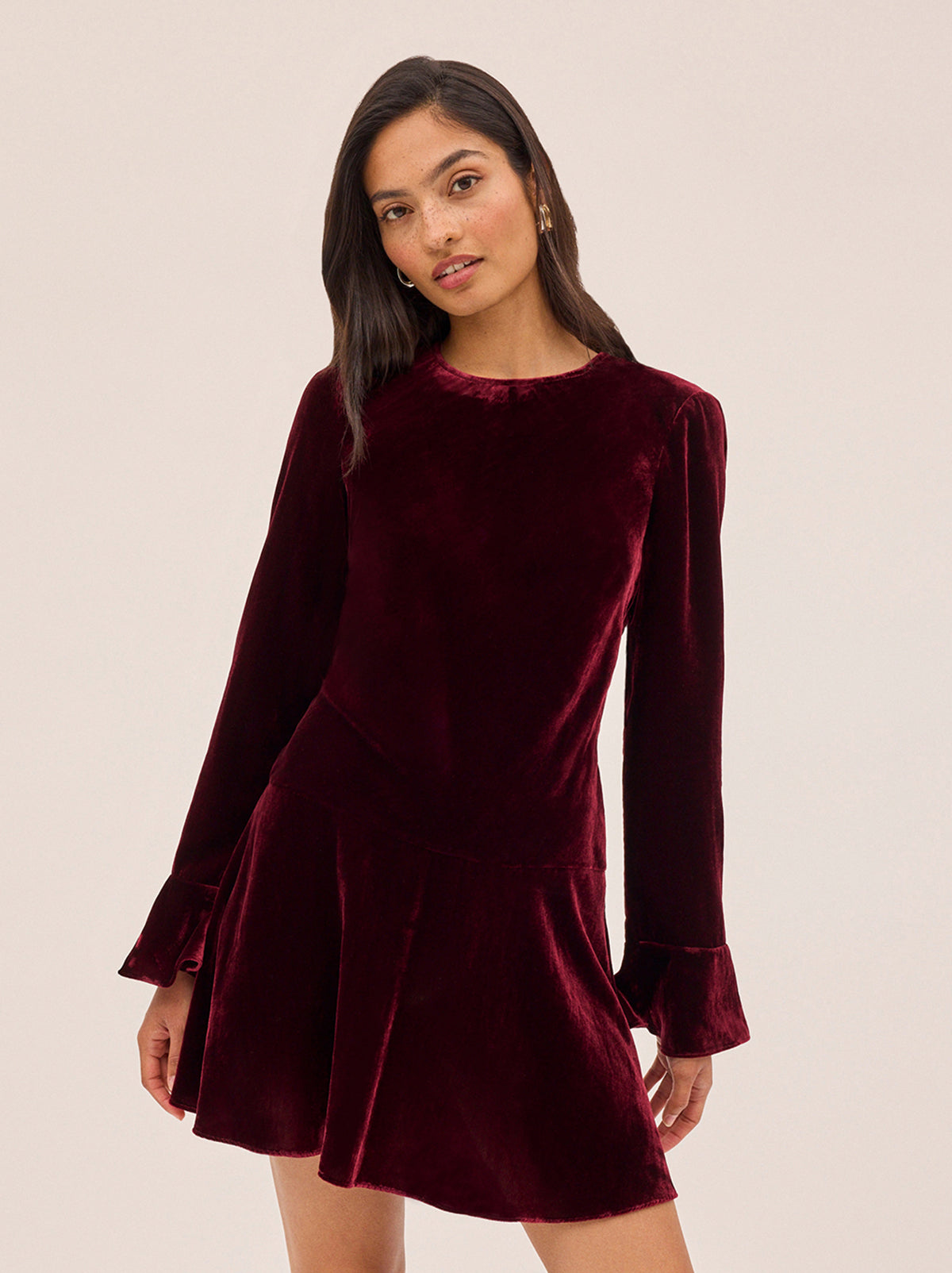 Stefania Burgundy Velvet Mini Dress