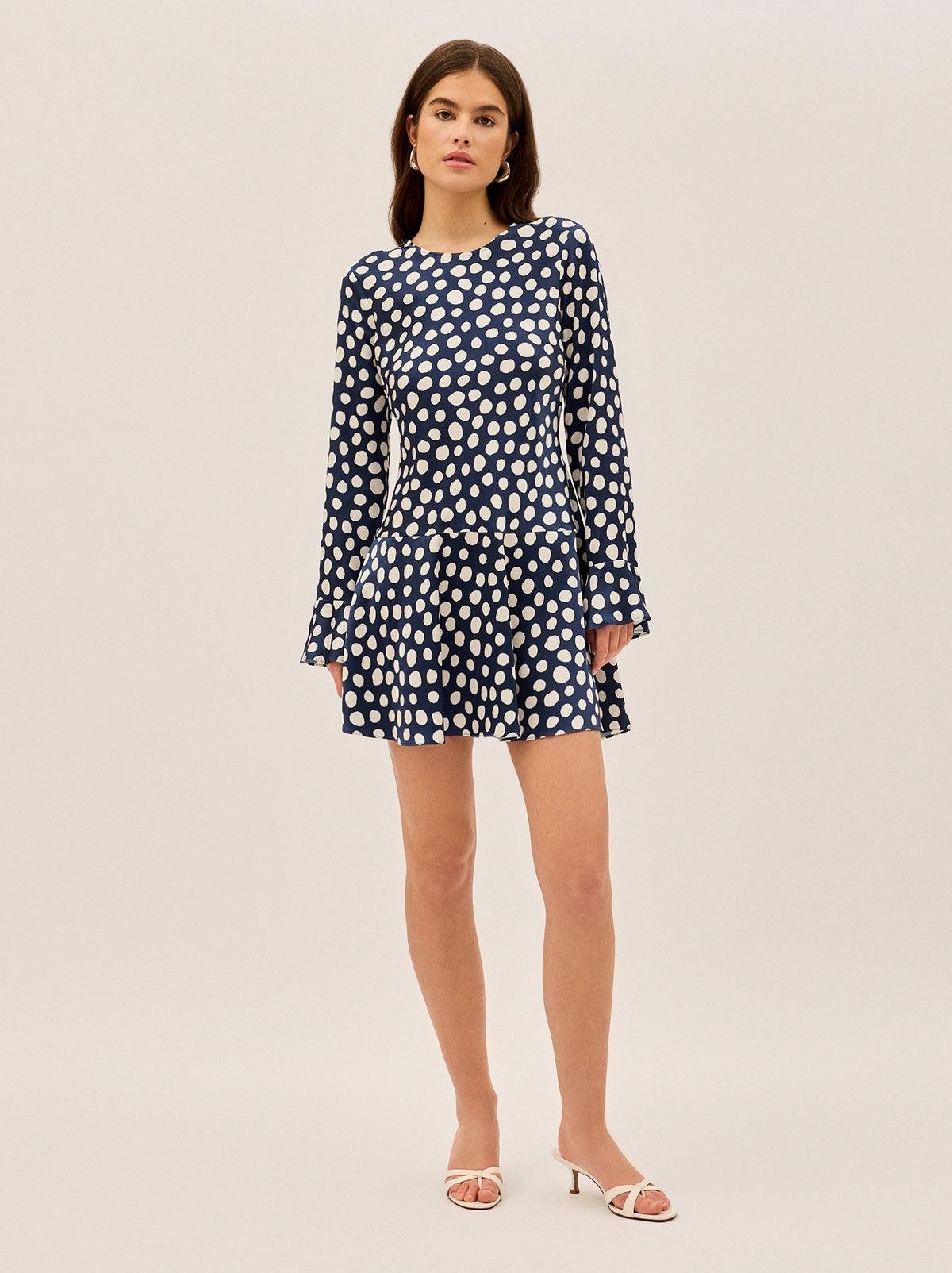 Stefania Navy Polka Dot Satin Mini Dress