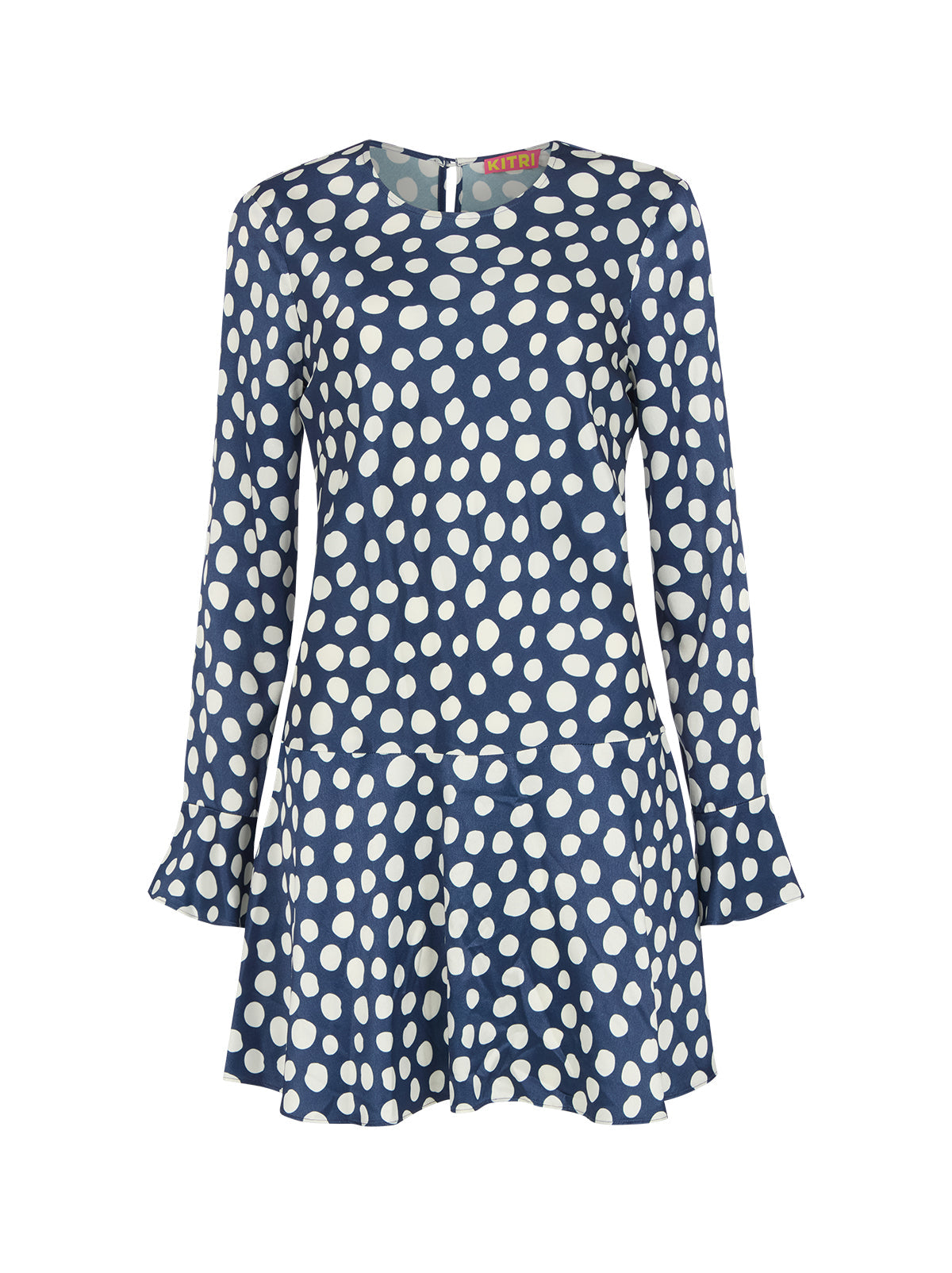 Stefania Navy Polka Dot Satin Mini Dress