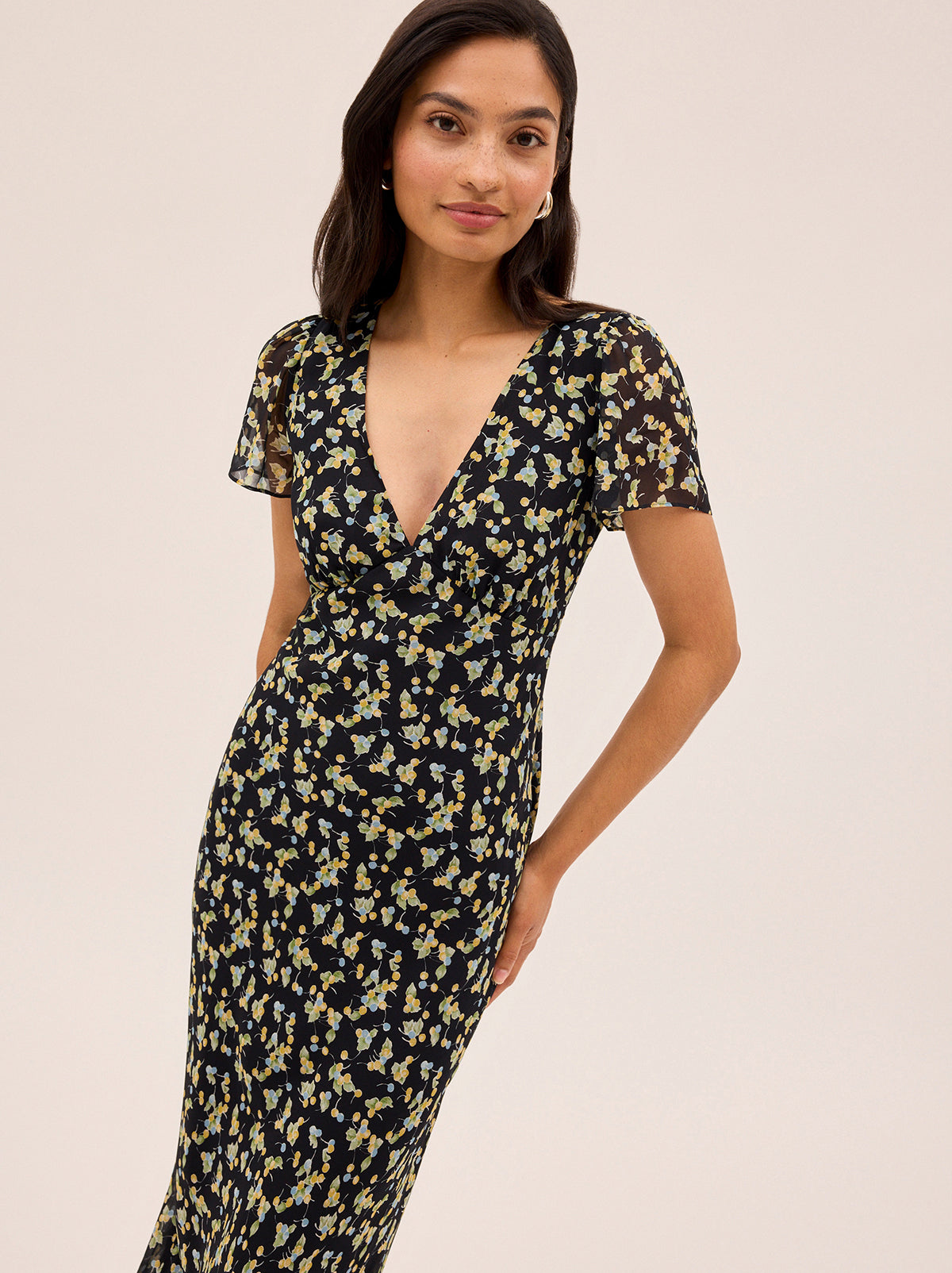 Talia Black Cherry Print Dress