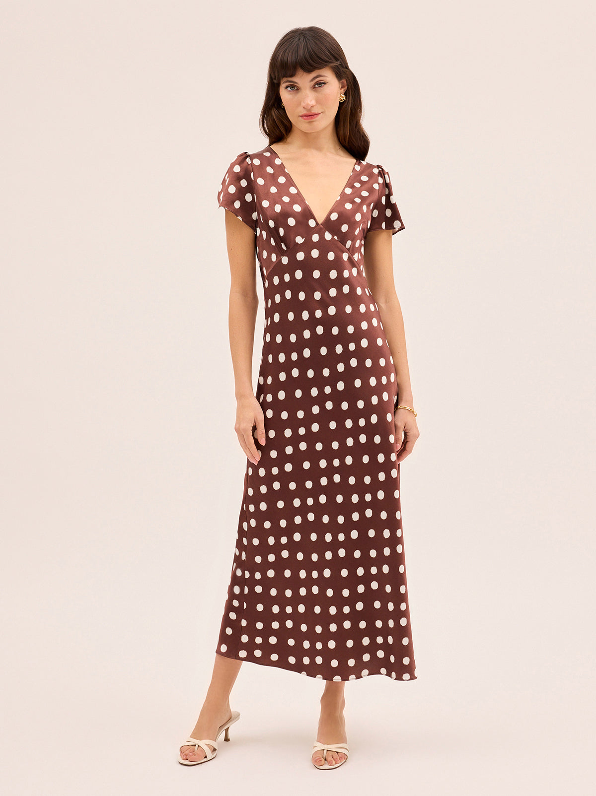 Talia Chocolate Blurred Polka Dot Print Dress