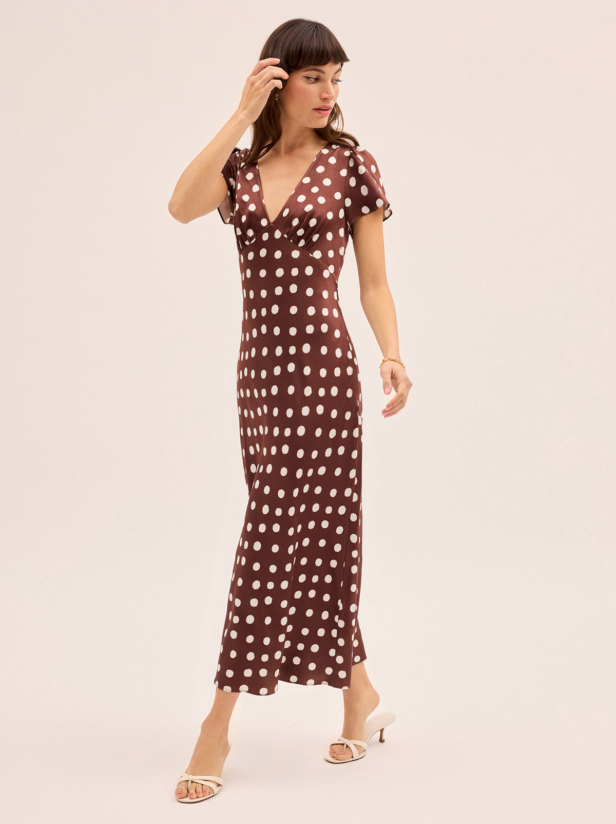 Talia Chocolate Blurred Polka Dot Print Dress