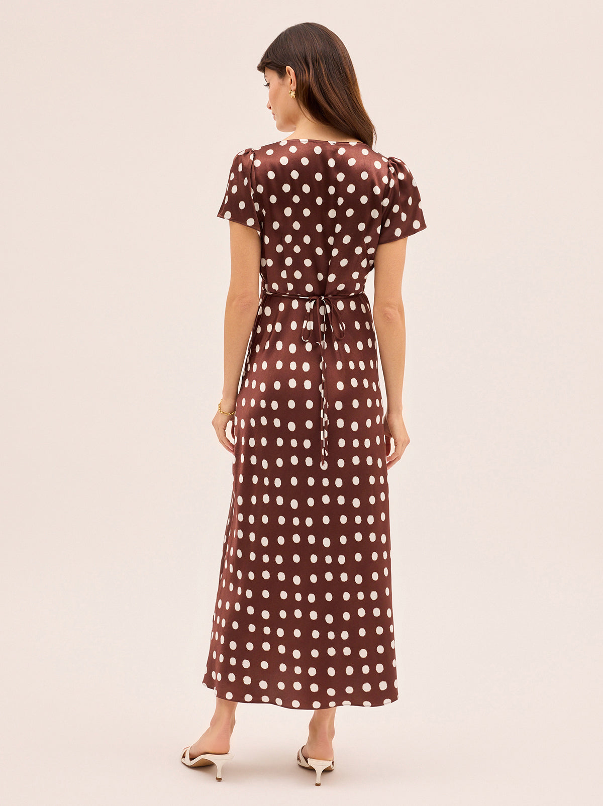 Talia Chocolate Blurred Polka Dot Print Dress