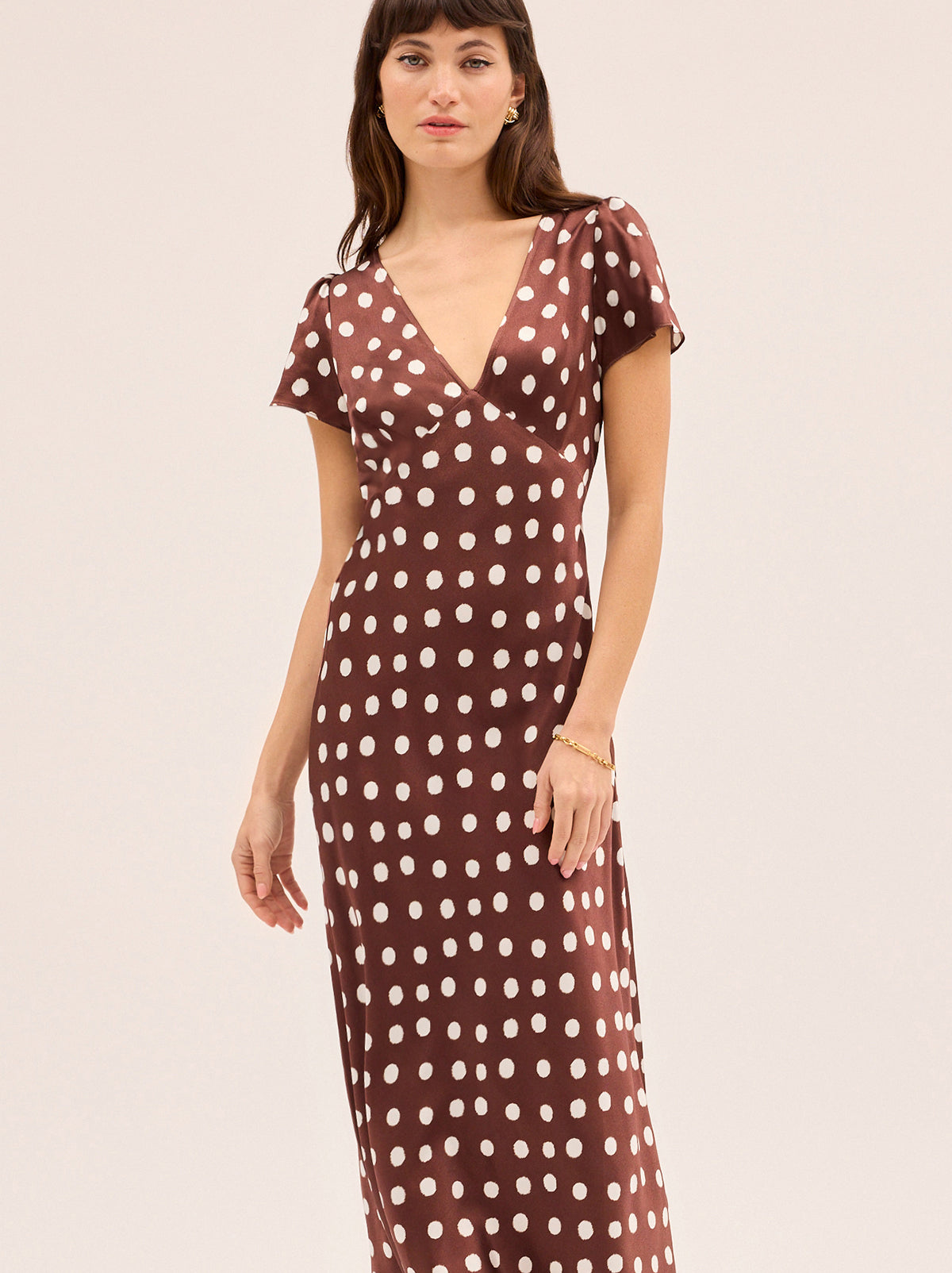 Talia Chocolate Blurred Polka Dot Print Dress
