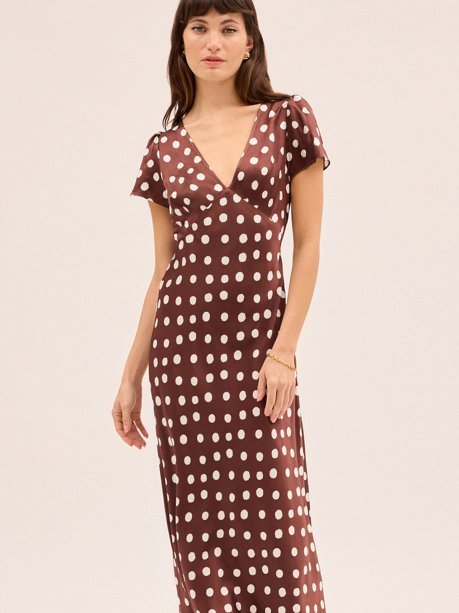 Talia Chocolate Blurred Polka Dot Print Dress