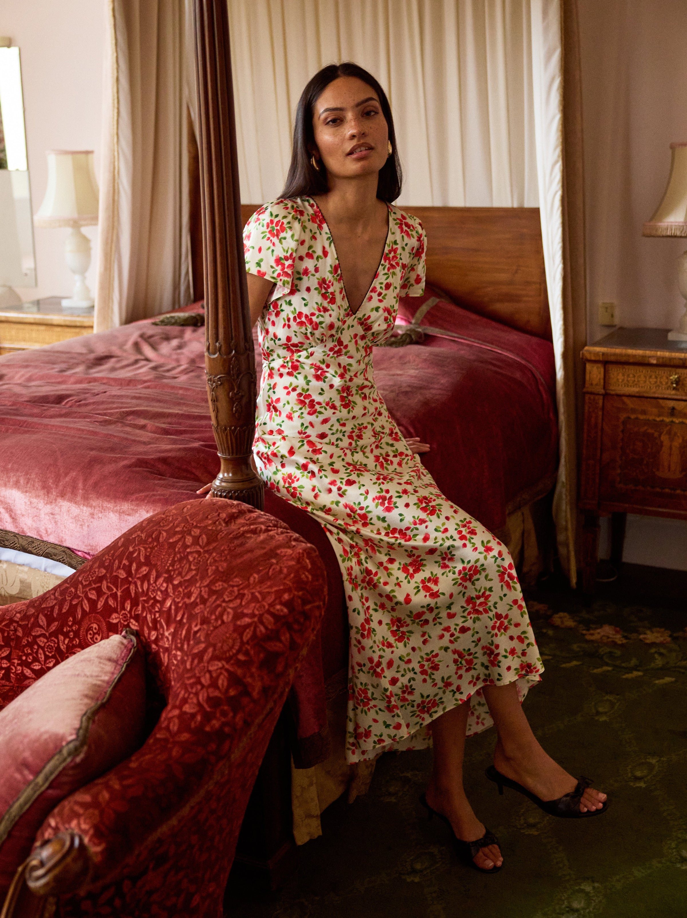 Talia Red Petal Print Dress
